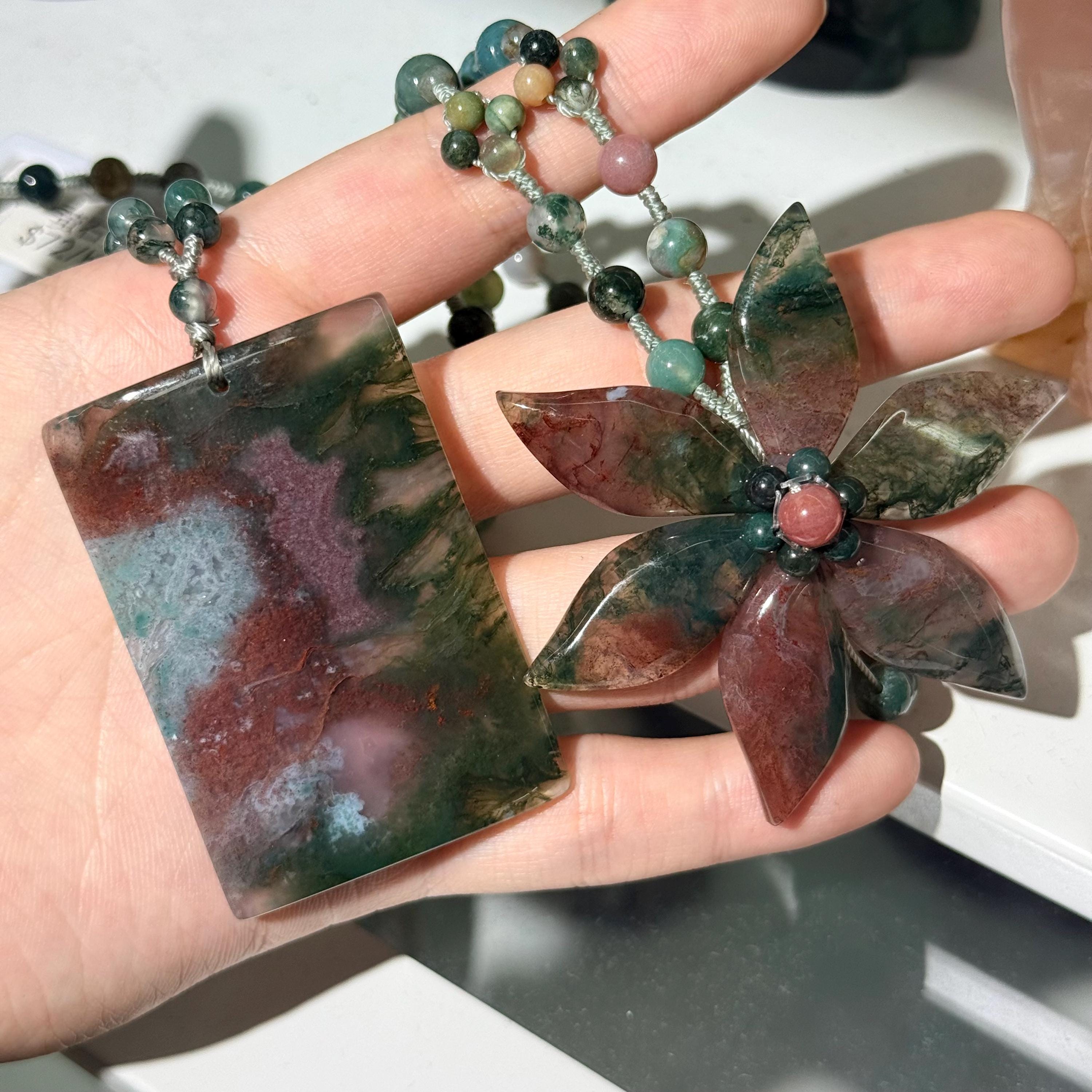 Moss Agate Pendant Necklace Natural Gemstone Jewelry Forest Gift for Her
