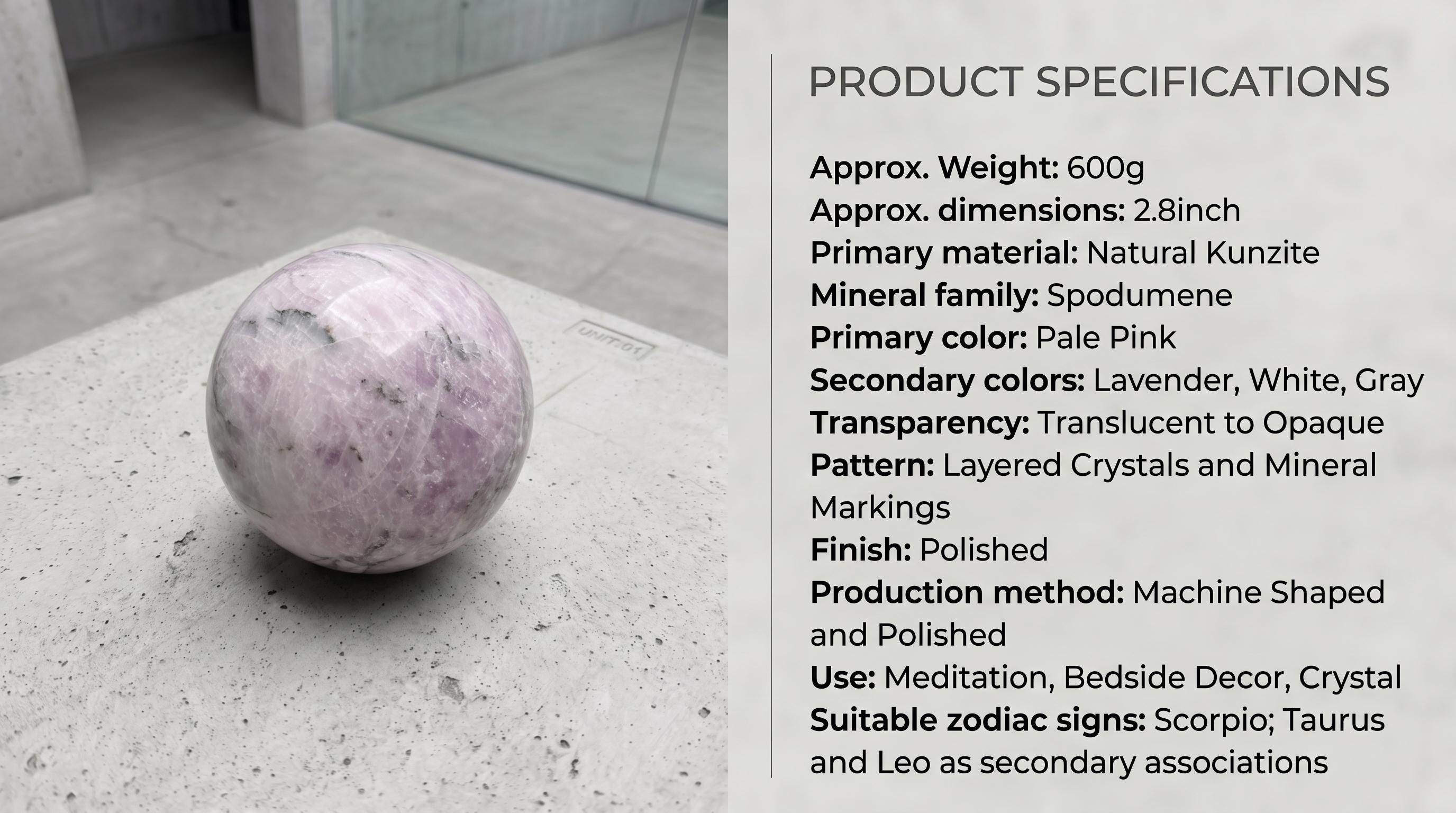 Kunzite Sphere Natural Pink Purple Crystal Ball Heart Chakra Decor Collector Gift