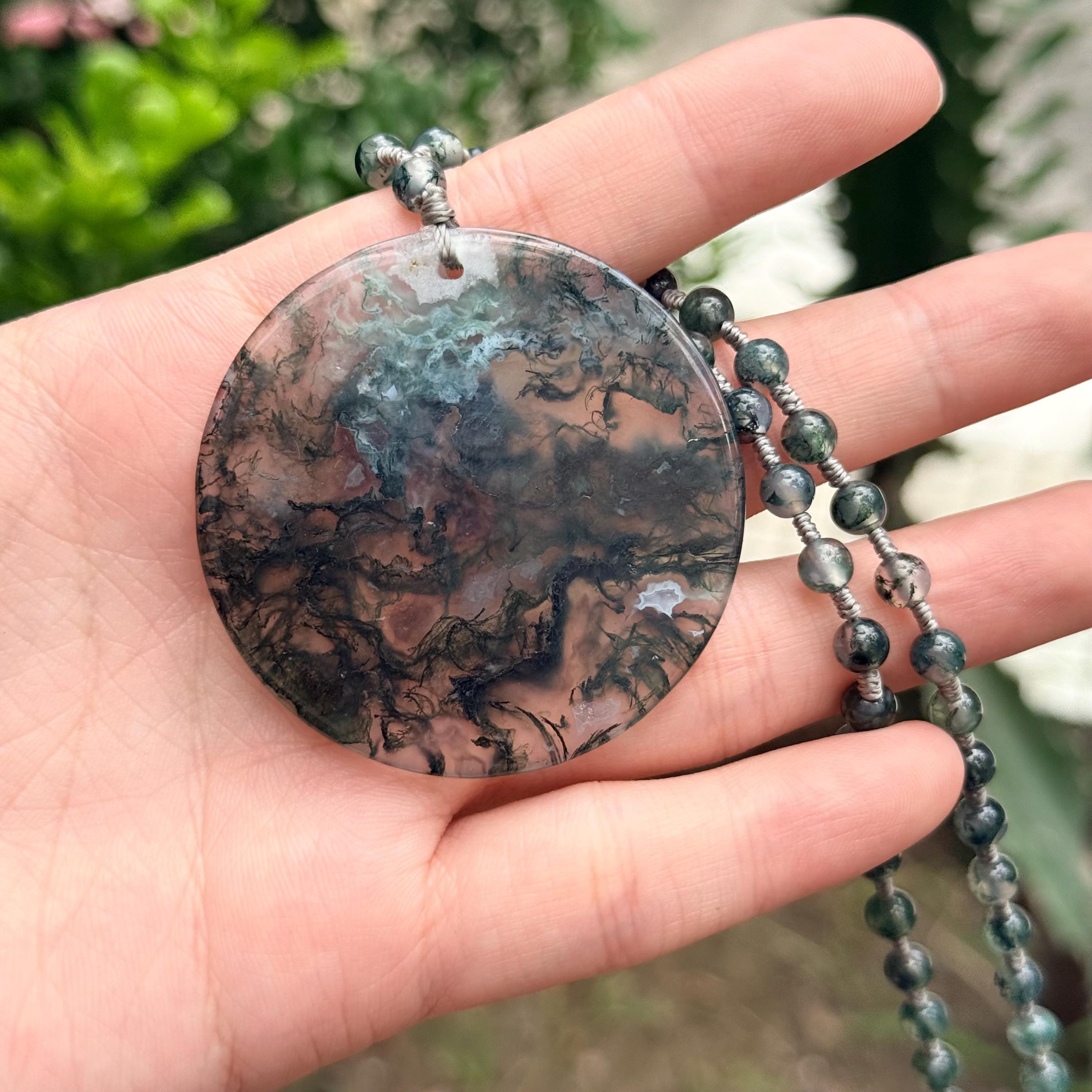 Moss Agate Pendant Necklace Natural Gemstone Jewelry Forest Gift for Her