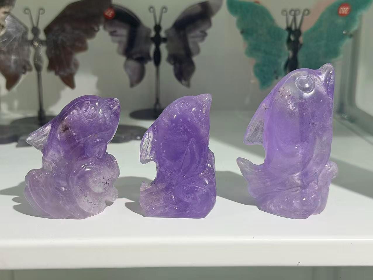 Amethyst Dolphin Figurine, Small Crystal Animal Carving, Beach House Decor, Ocean Lover Gift