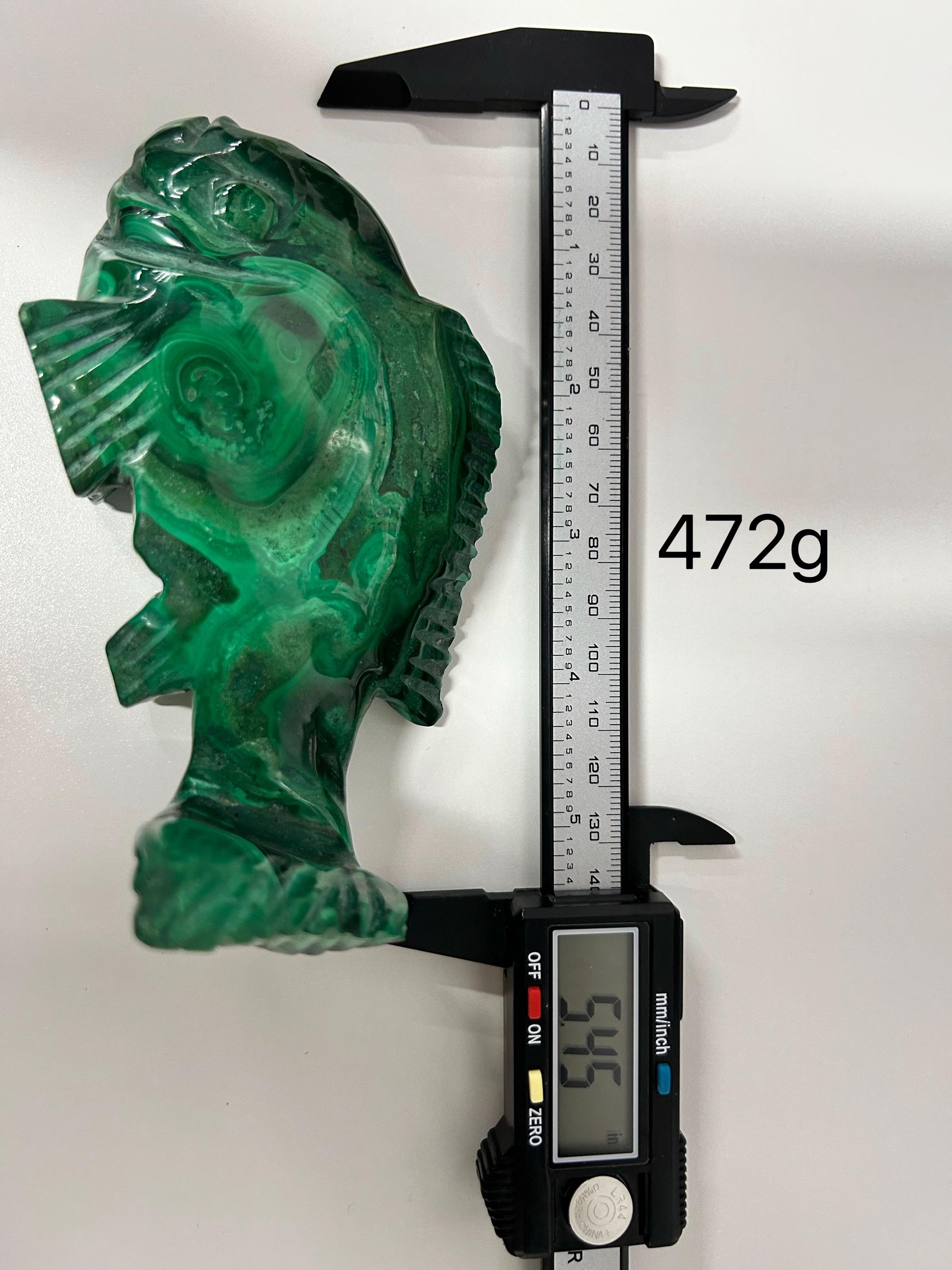 Natural Malachite Fish Carving, Crystal Figurine, desk companion, meaningful gift