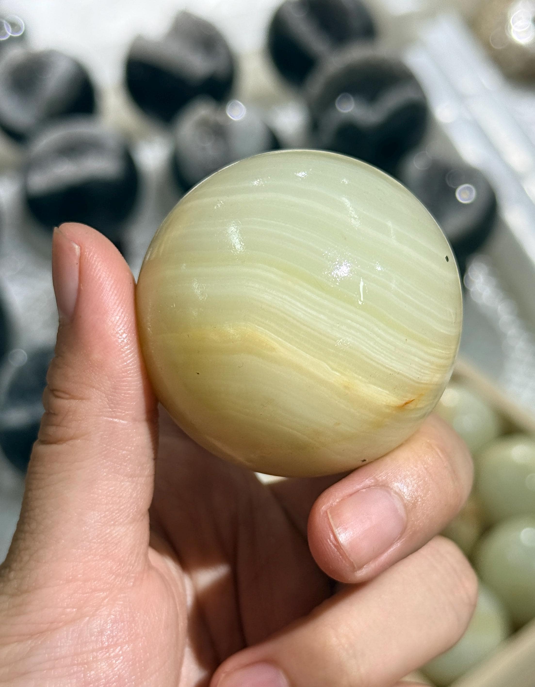 Green Onyx Sphere Natural Banded Crystal Ball Meditation Decor Collector Gift