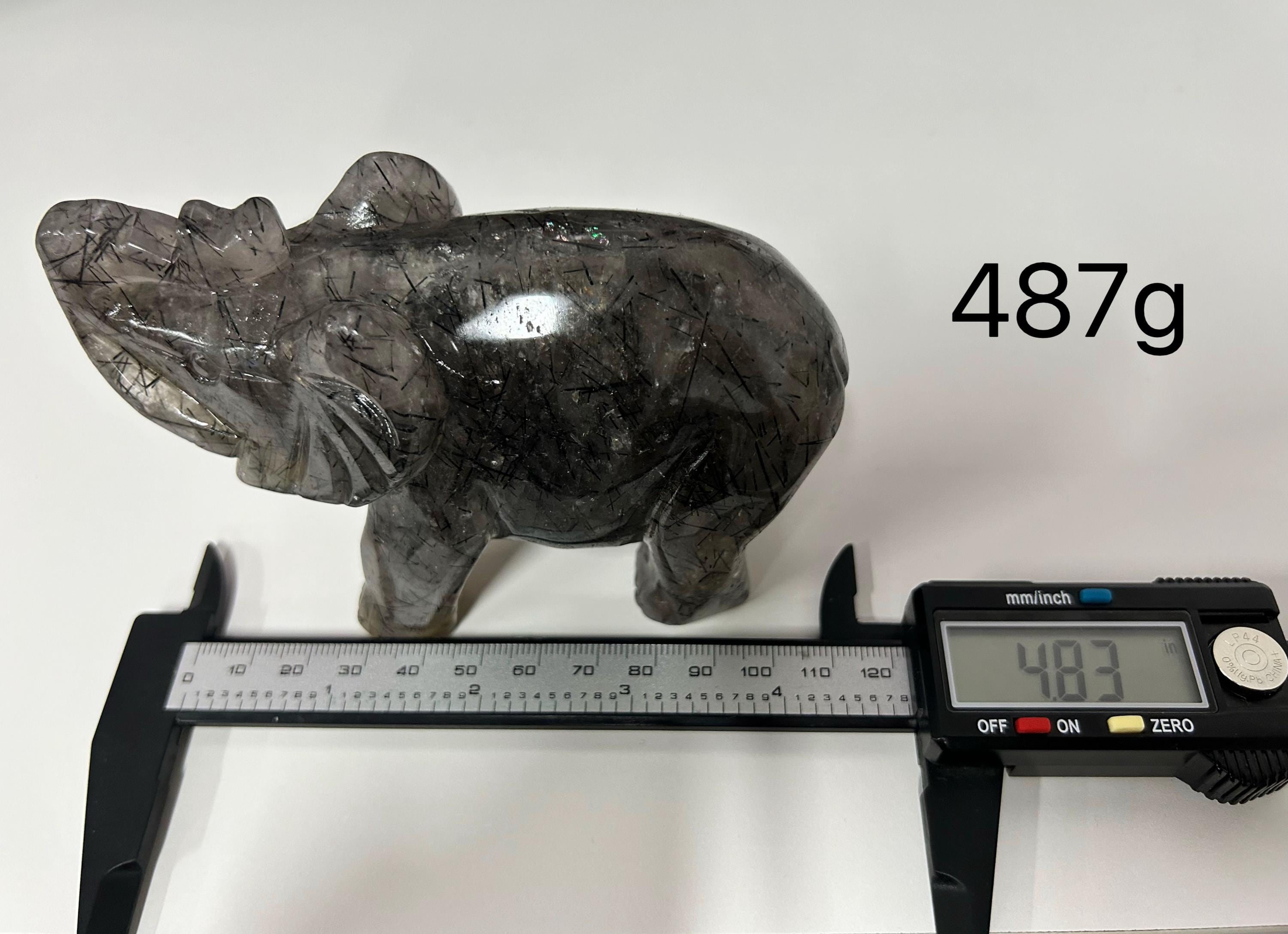 Black Rutilated Quartz Elephant Carving, Elephant Statue for Desk & Bookshelf, Symbol of Strength, Wisdom or Protection, Crystal Home Decor