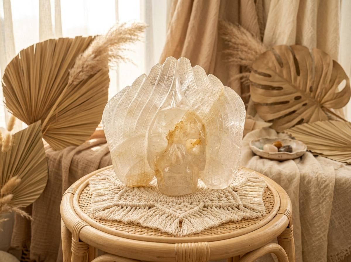 White Crystal Skull, Natural Quartz Skull Figurine, crystal collectible, Gothic Fantasy or Shelf Display Decor