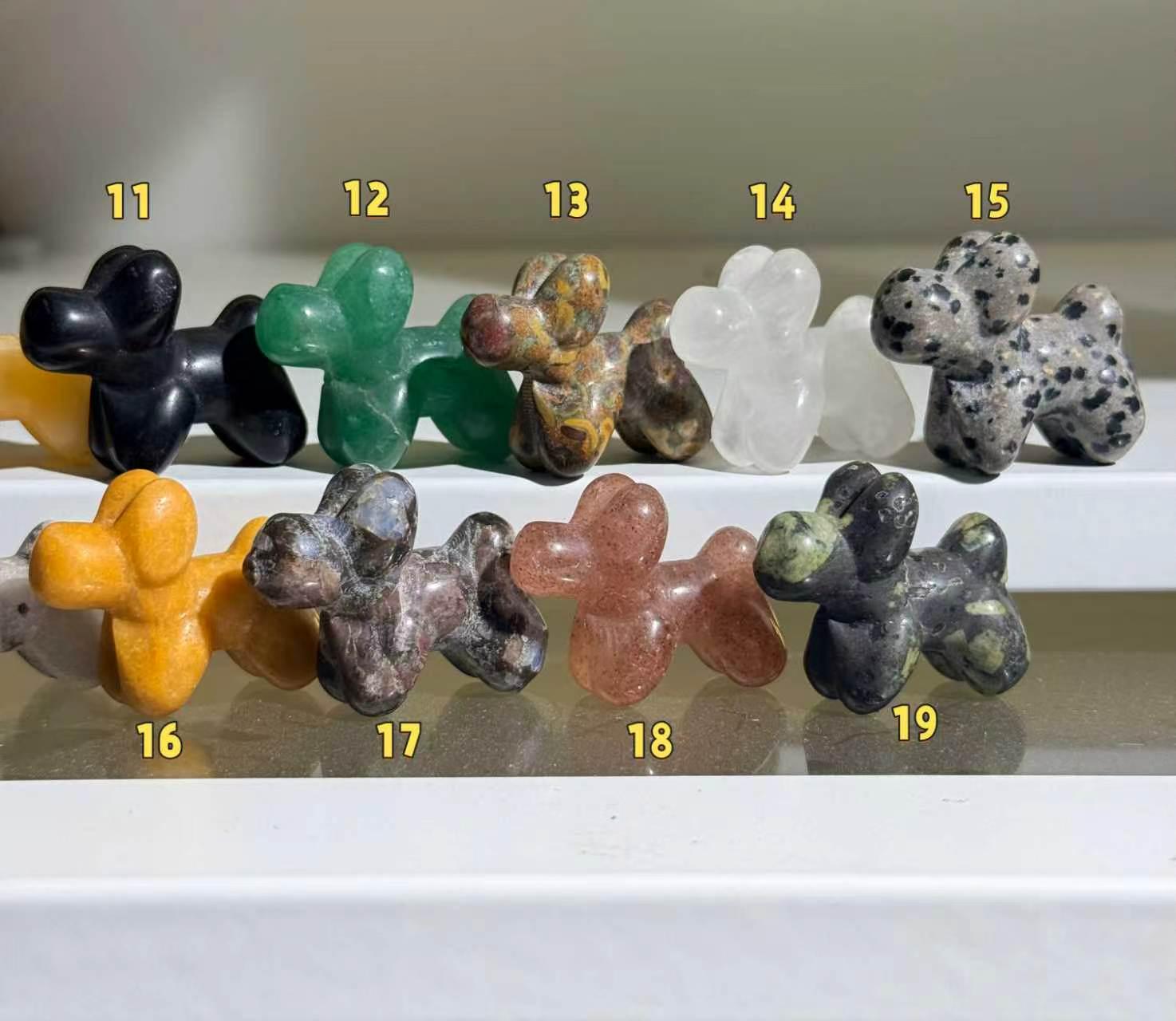 Mixed Gemstone Balloon Dog Carving Crystal Animal Figurine Dog Lover Gift Desk Decor