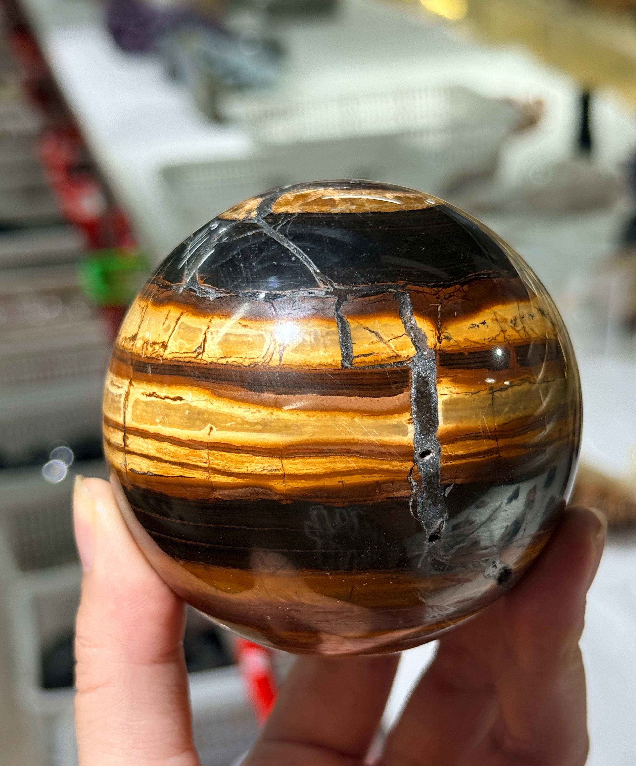 Australian Zebra Stone Sphere Natural Polished Crystal Ball Mineral Decor Collector Gift