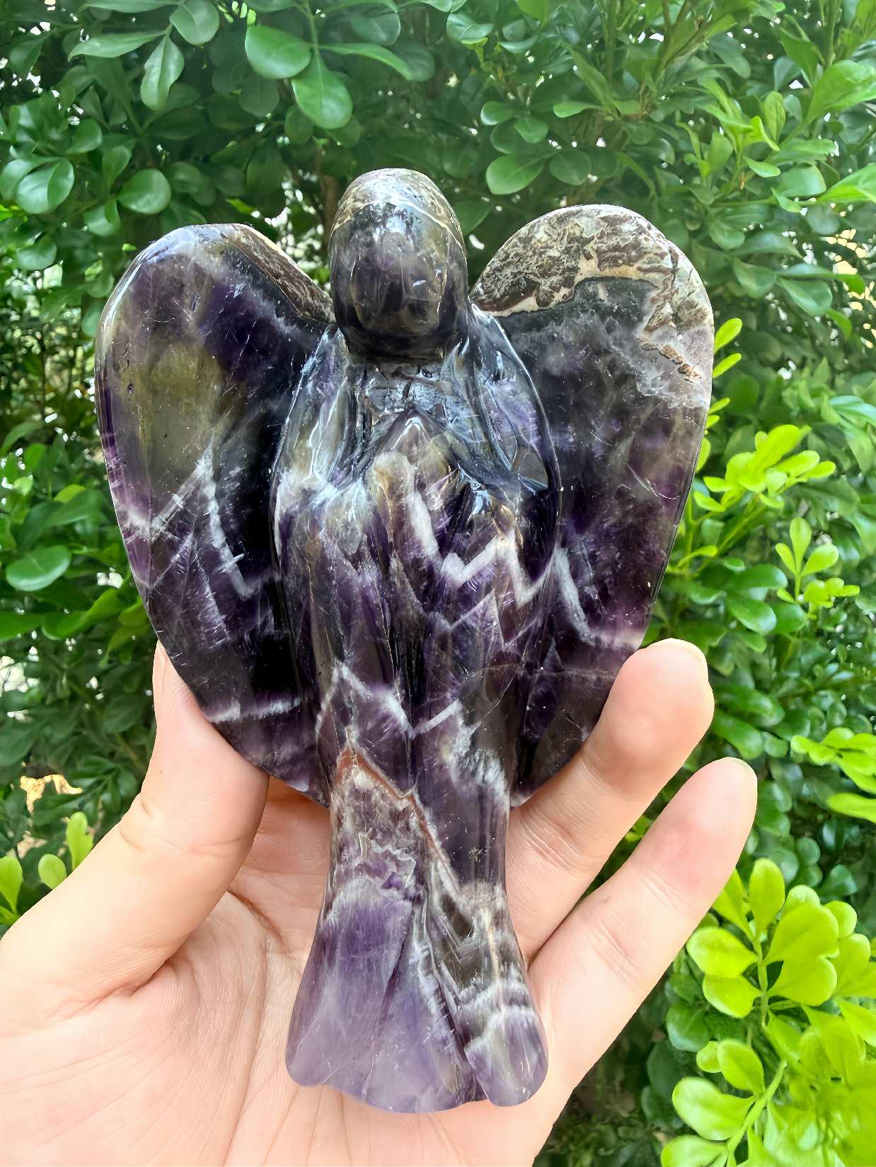 Dream Amethyst Angel Figurine, Hand Carved Natural Crystal Guardian Meditation Decor