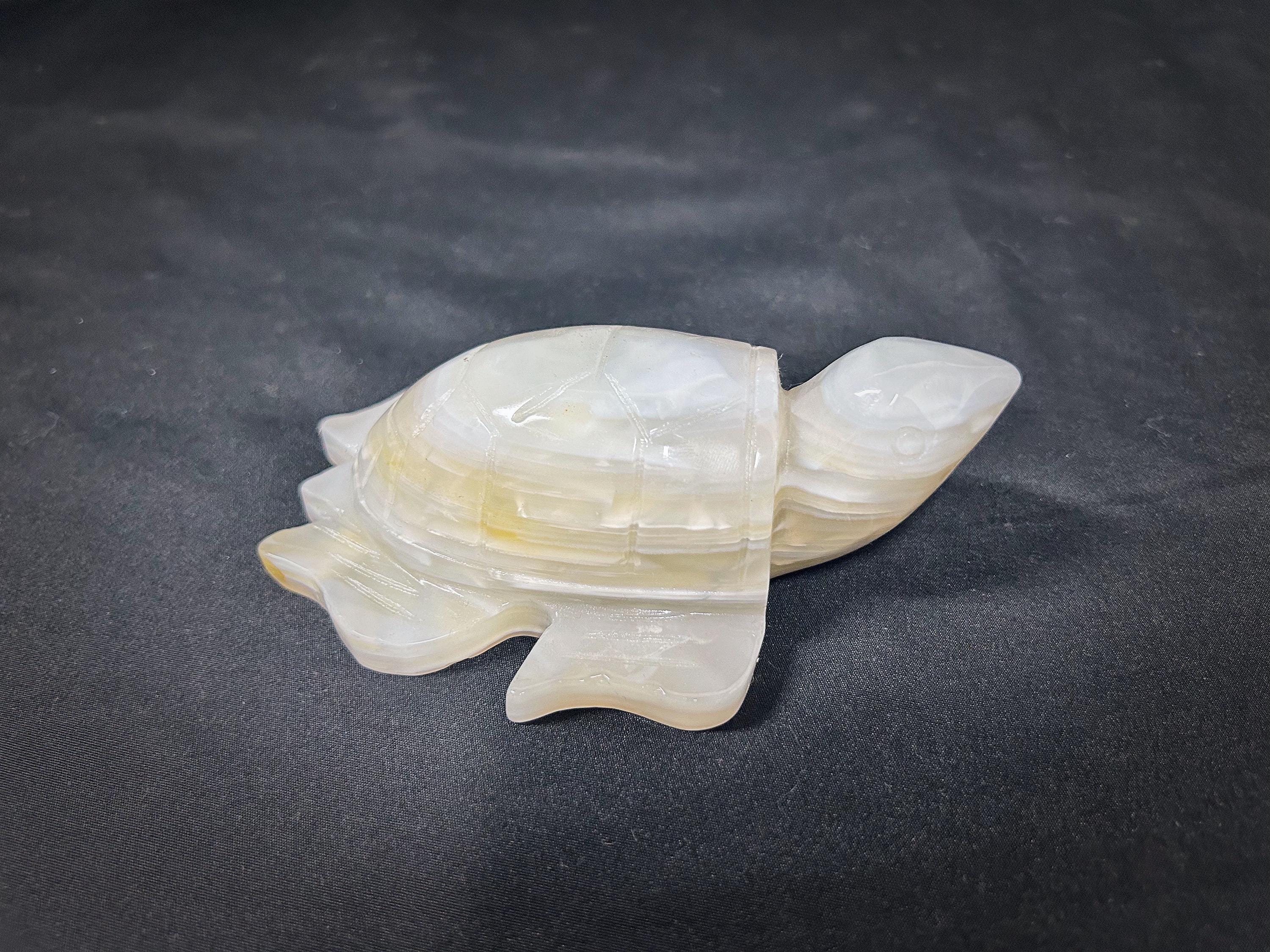 Banded Agate Turtle Carving, Natural Stone Figurine, Desk Decor, Gift for Turtle Lovers