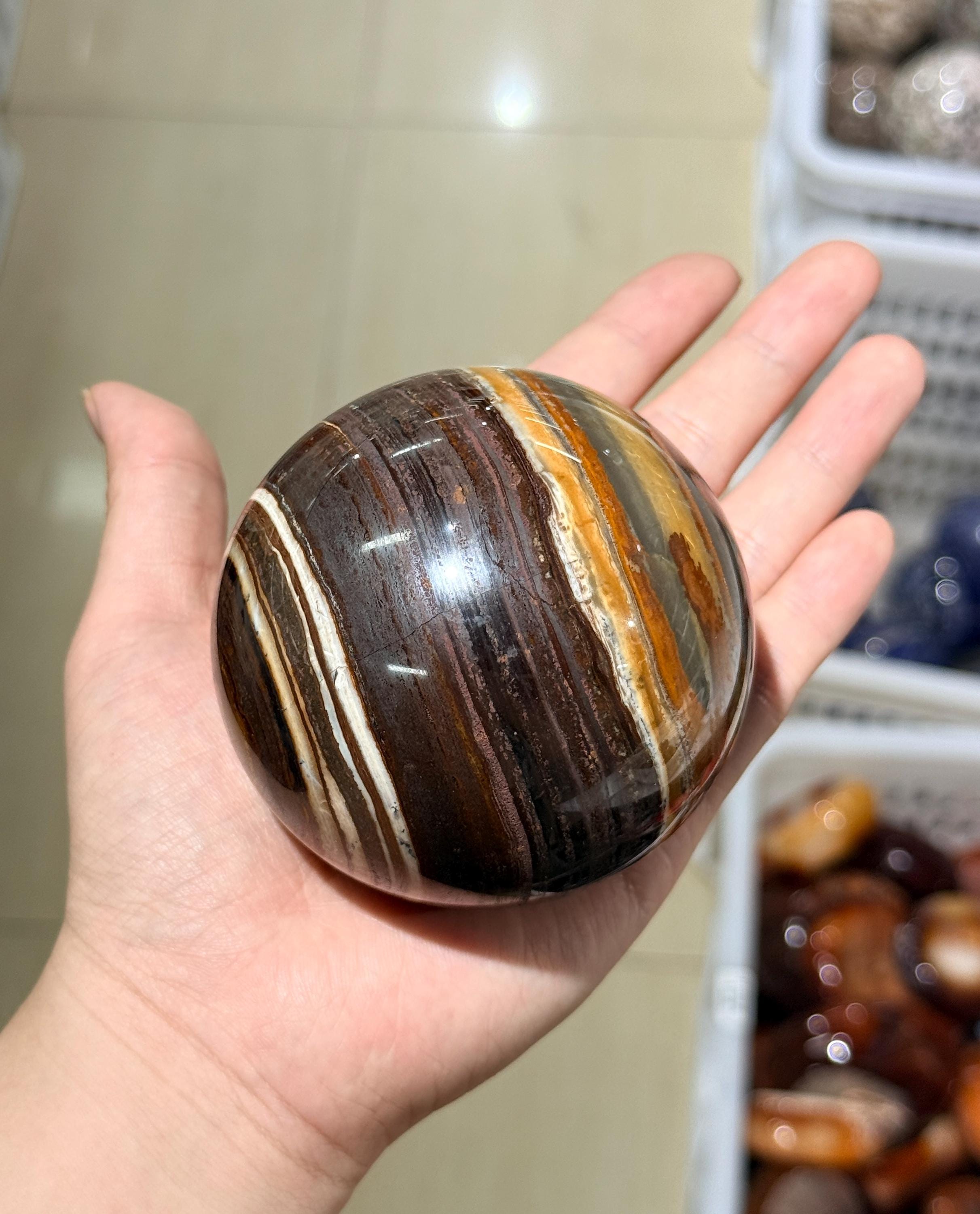 Australian Zebra Stone Sphere Natural Polished Crystal Ball Mineral Decor Collector Gift
