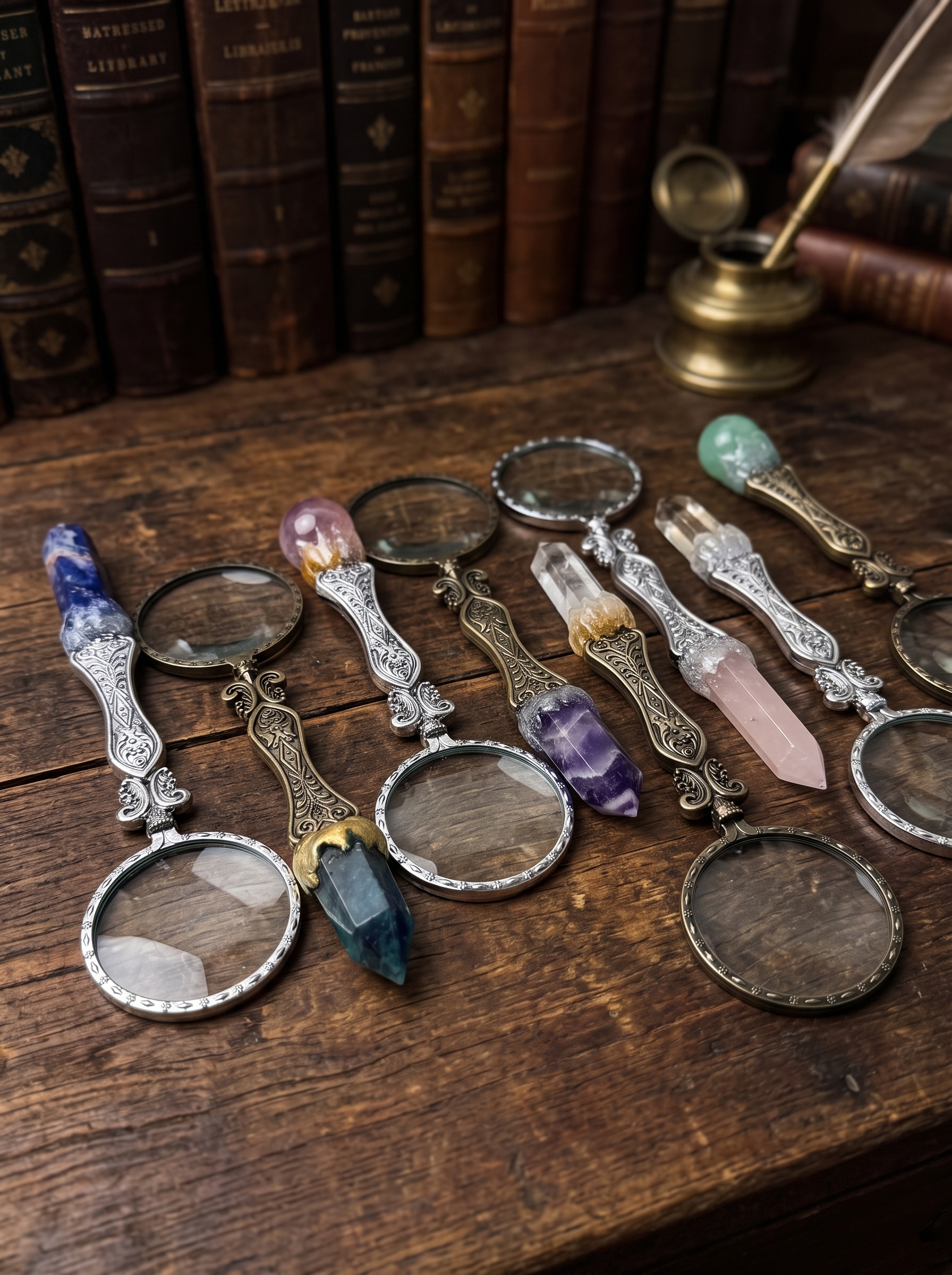 Crystal Handle Magnifying Glass – Hand-Assembled Gemstone and Alloy Desk Accessory