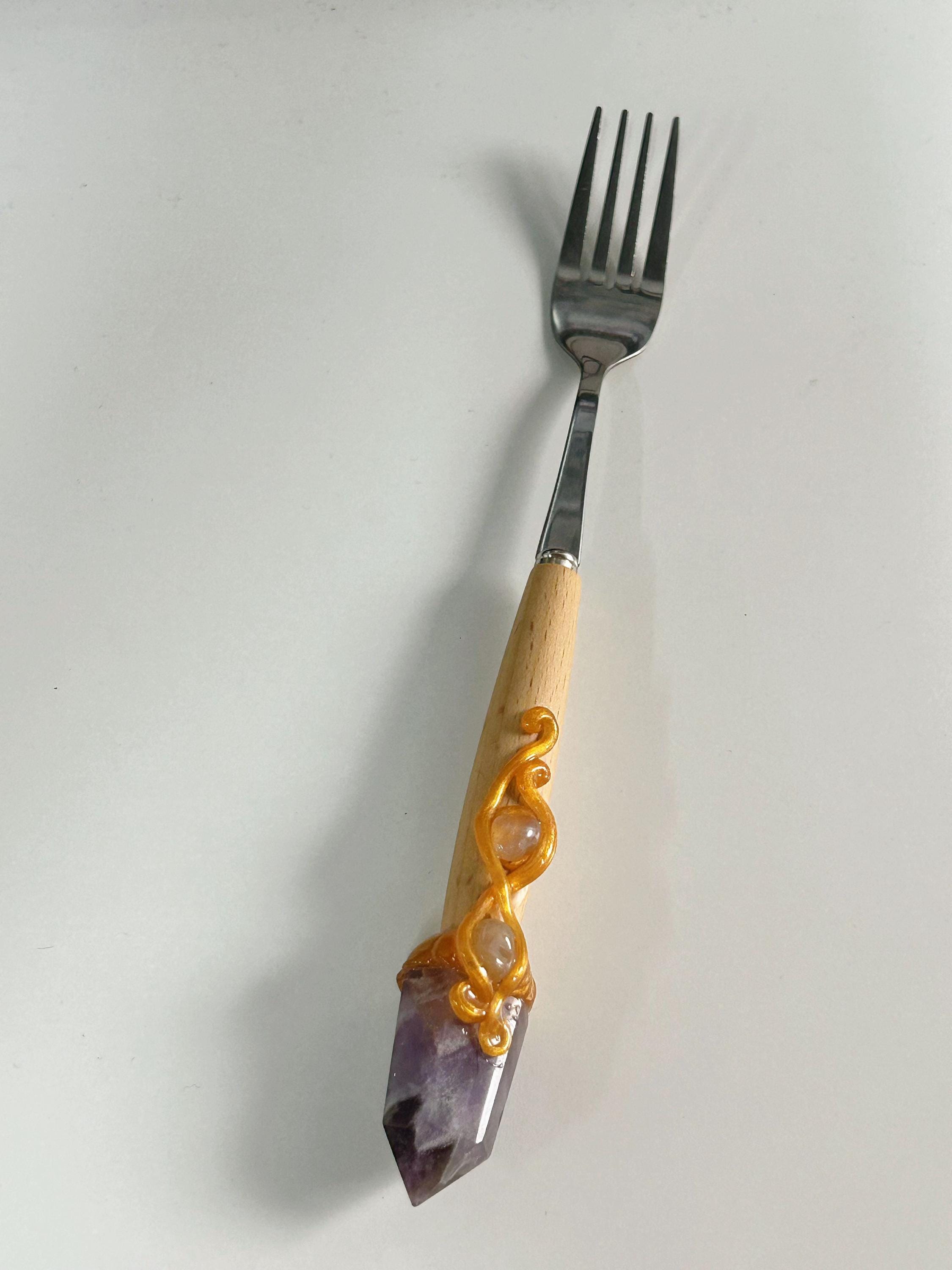 Crystal Handled Fork , Decorative Ritual Utensils, Spiritual Home Decor