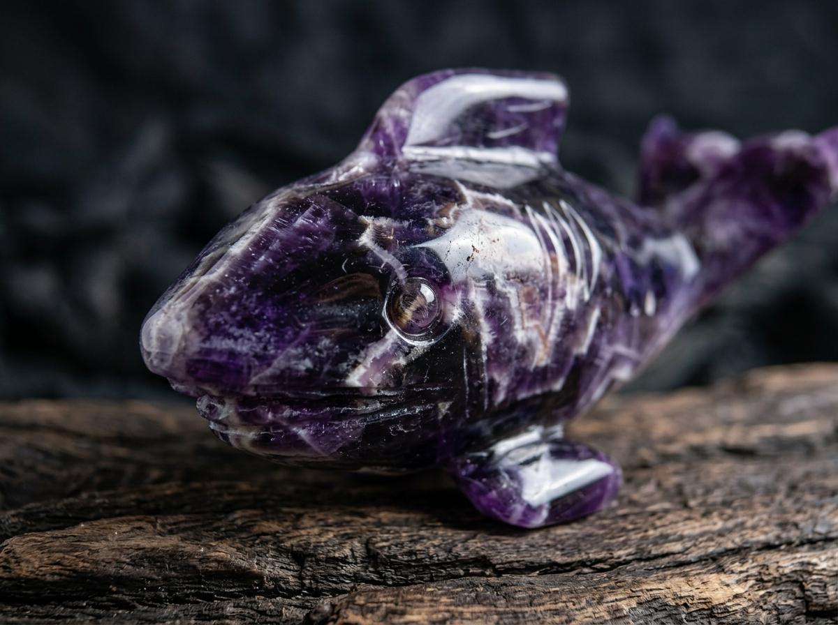 Hand Carved Amethyst Shark Statue, Natural Purple Crystal, Gemstone Sculpture, Reiki Energy Decor