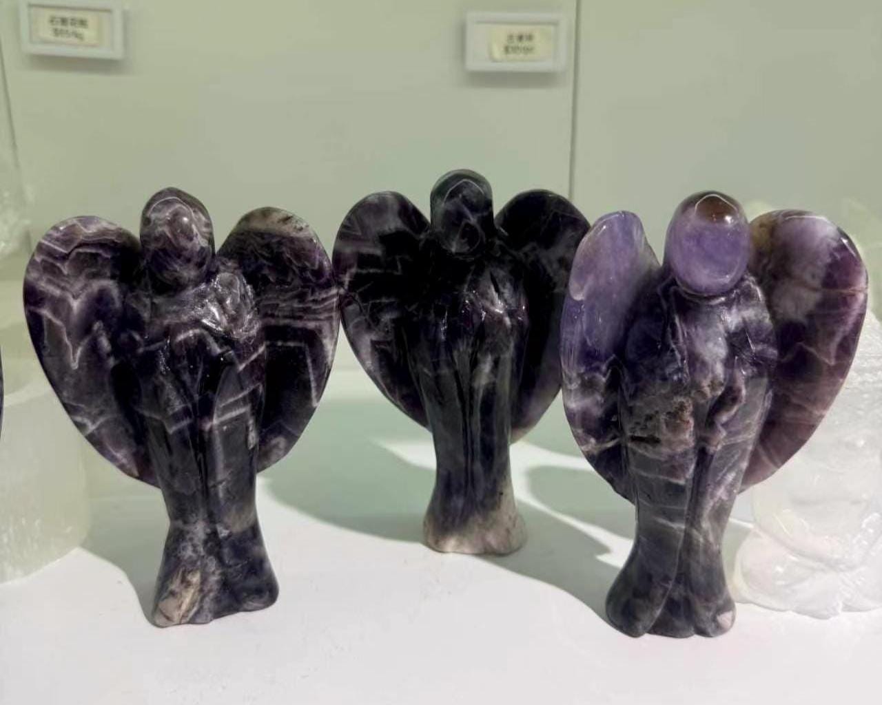 Dream Amethyst Angel Figurine, Hand Carved Natural Crystal Guardian Meditation Decor