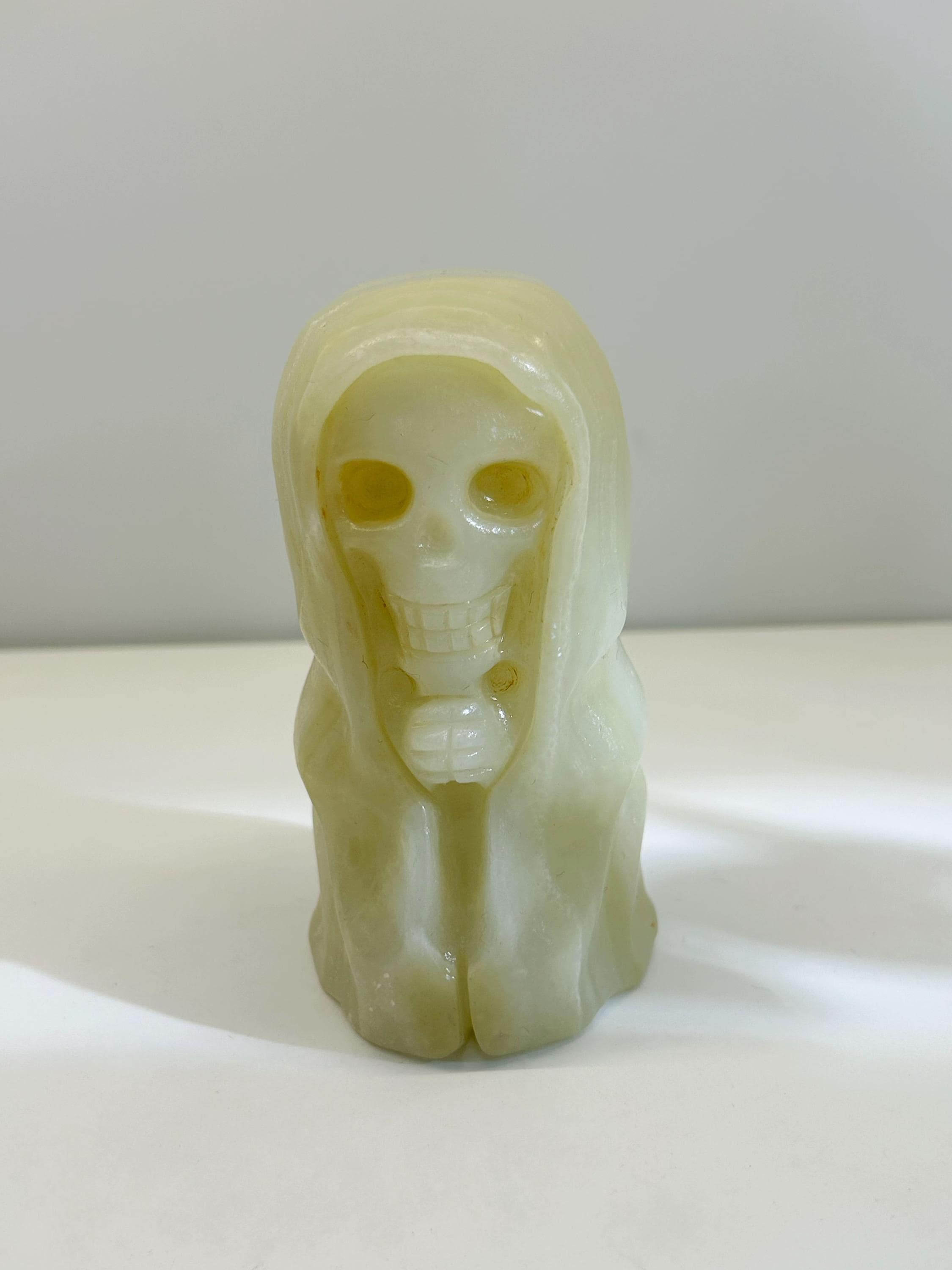 Afghan Jade Ghost Figurine, Natural Crystal Halloween Decor, Polished Stone Collectible