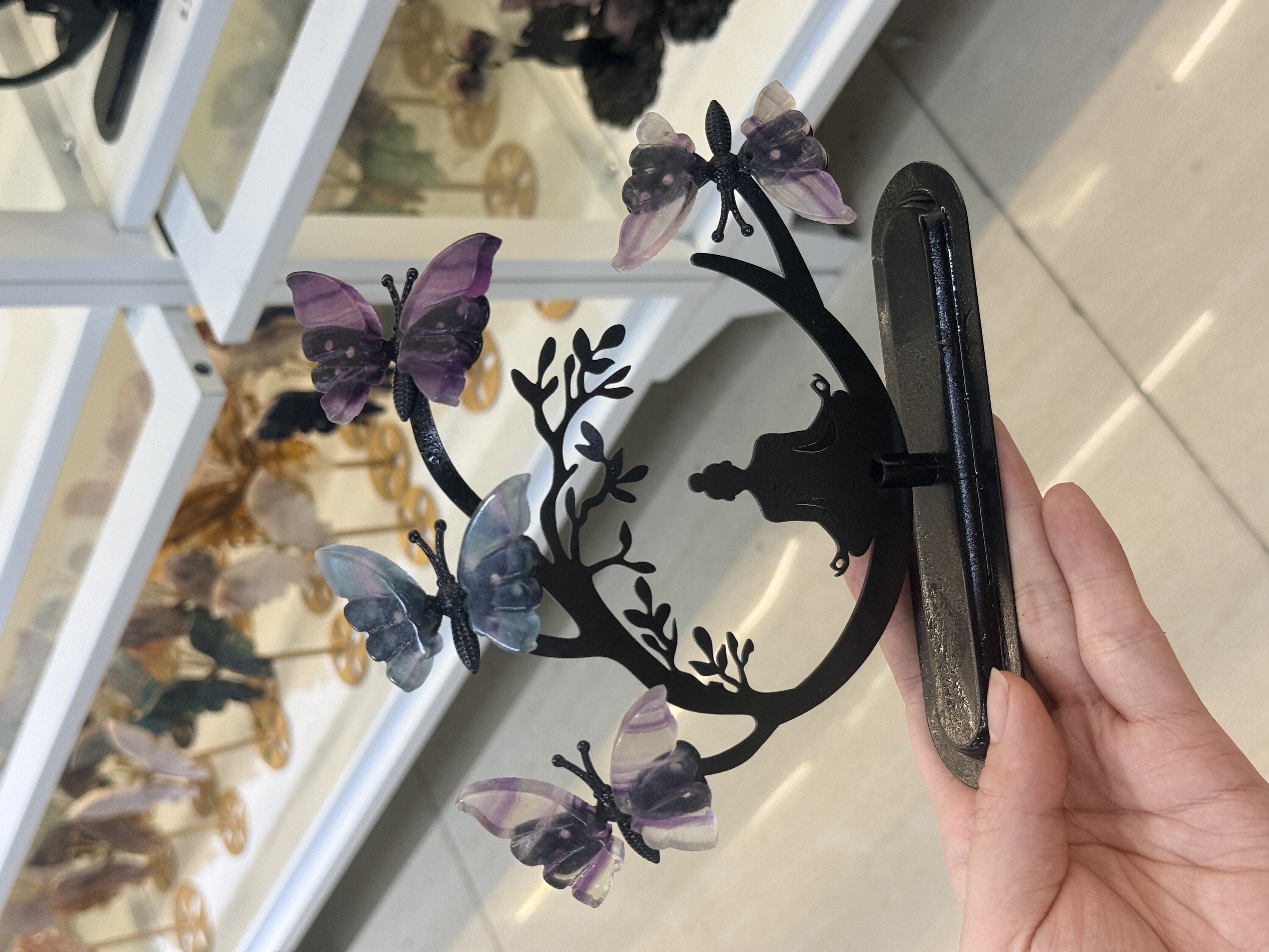 Rainbow Fluorite Butterfly Figurine – Hand-Assembled Crystal Animal Metal Stand