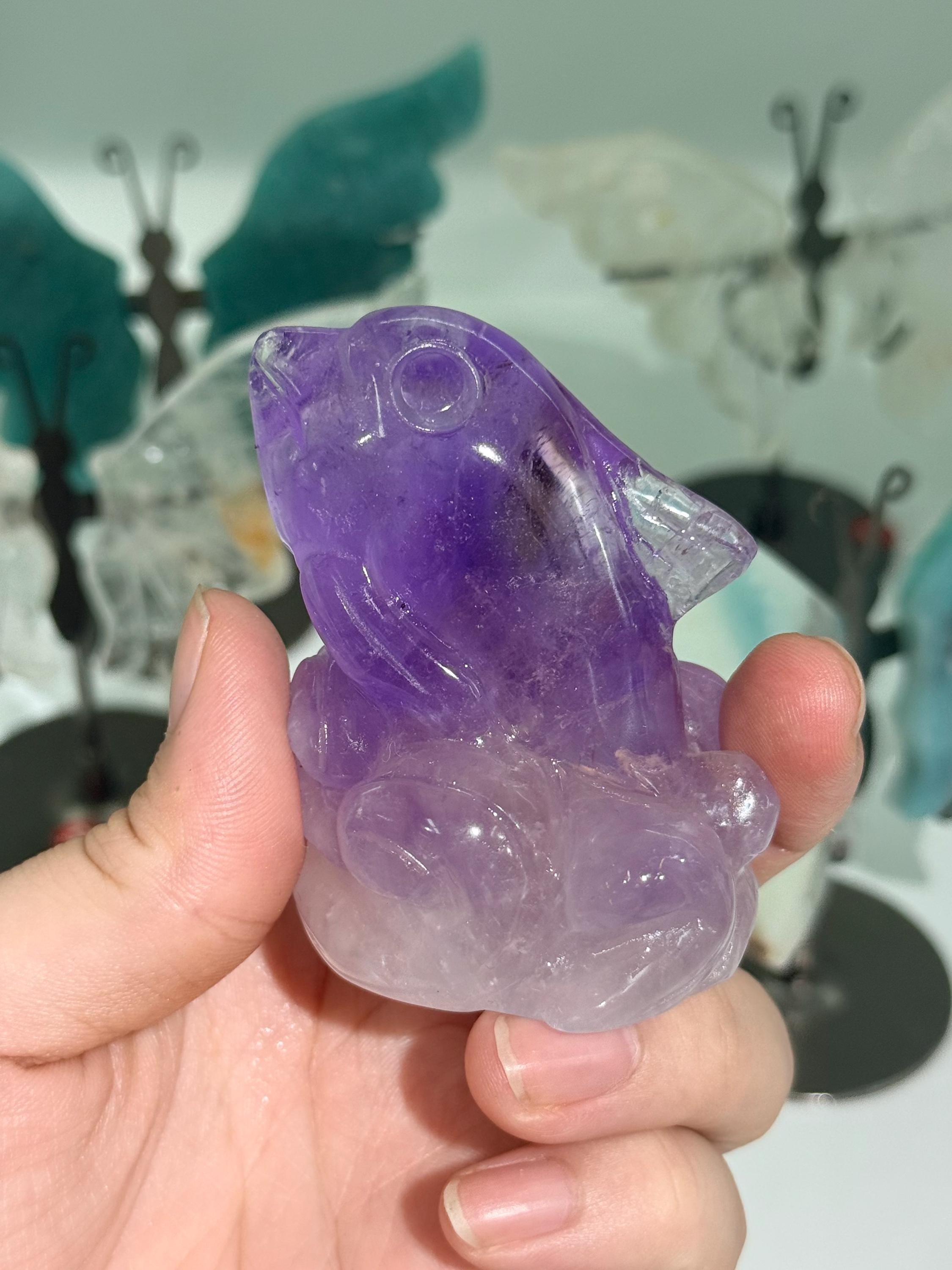 Amethyst Dolphin Figurine, Small Crystal Animal Carving, Beach House Decor, Ocean Lover Gift