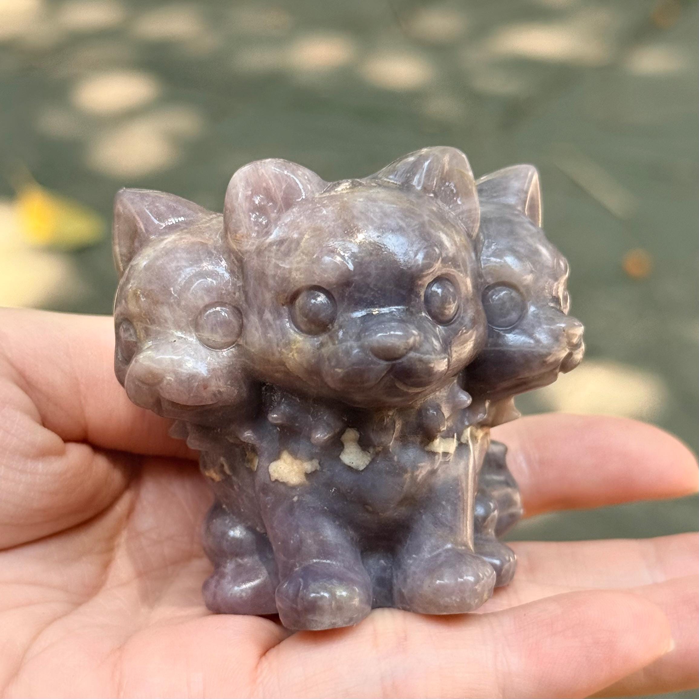 Dog Lovers Three Head Dog 2.3" Natural Crystal Carving Sculpture Home Decor Gift