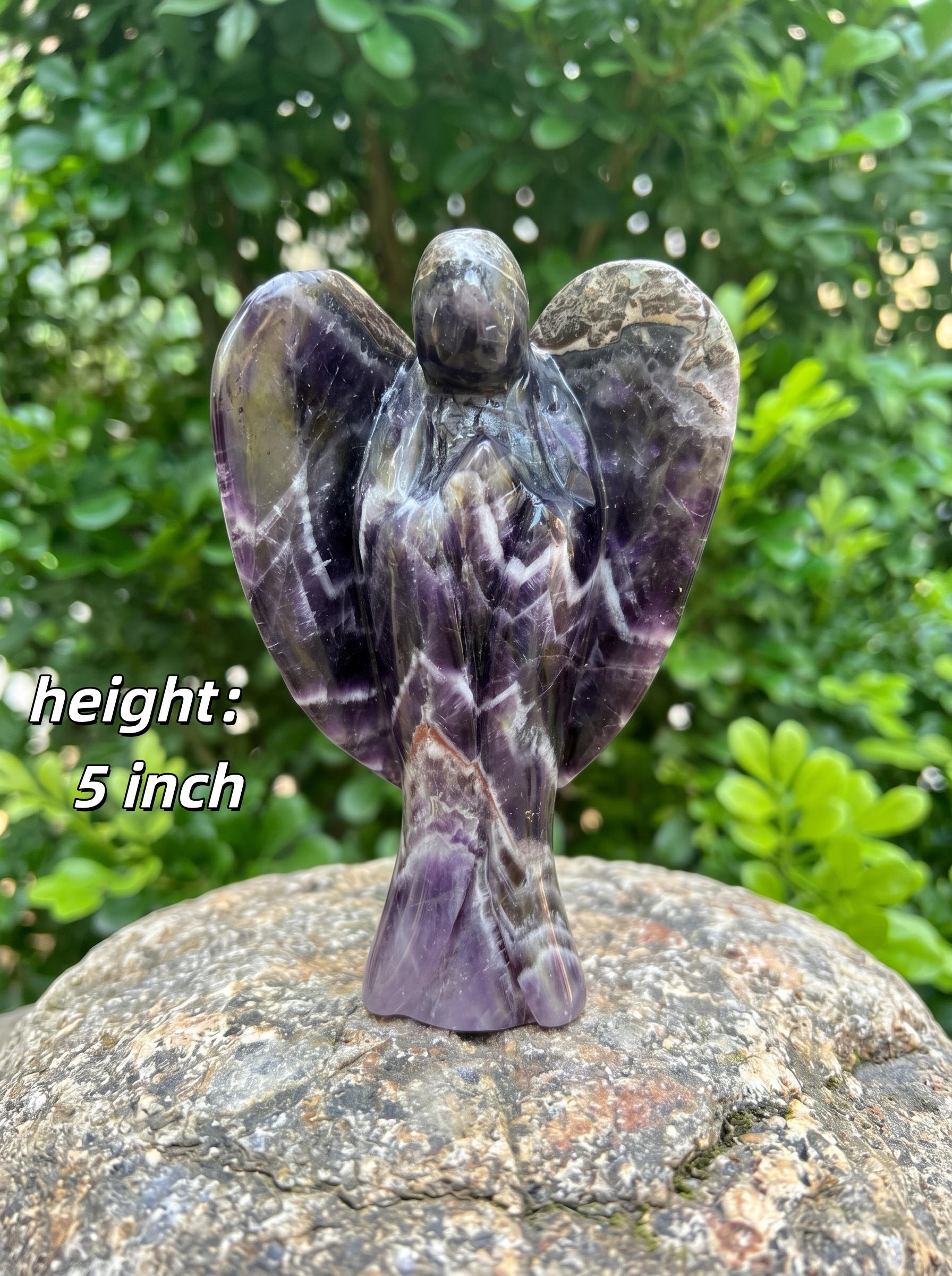 Dream Amethyst Angel Figurine, Hand Carved Natural Crystal Guardian Meditation Decor