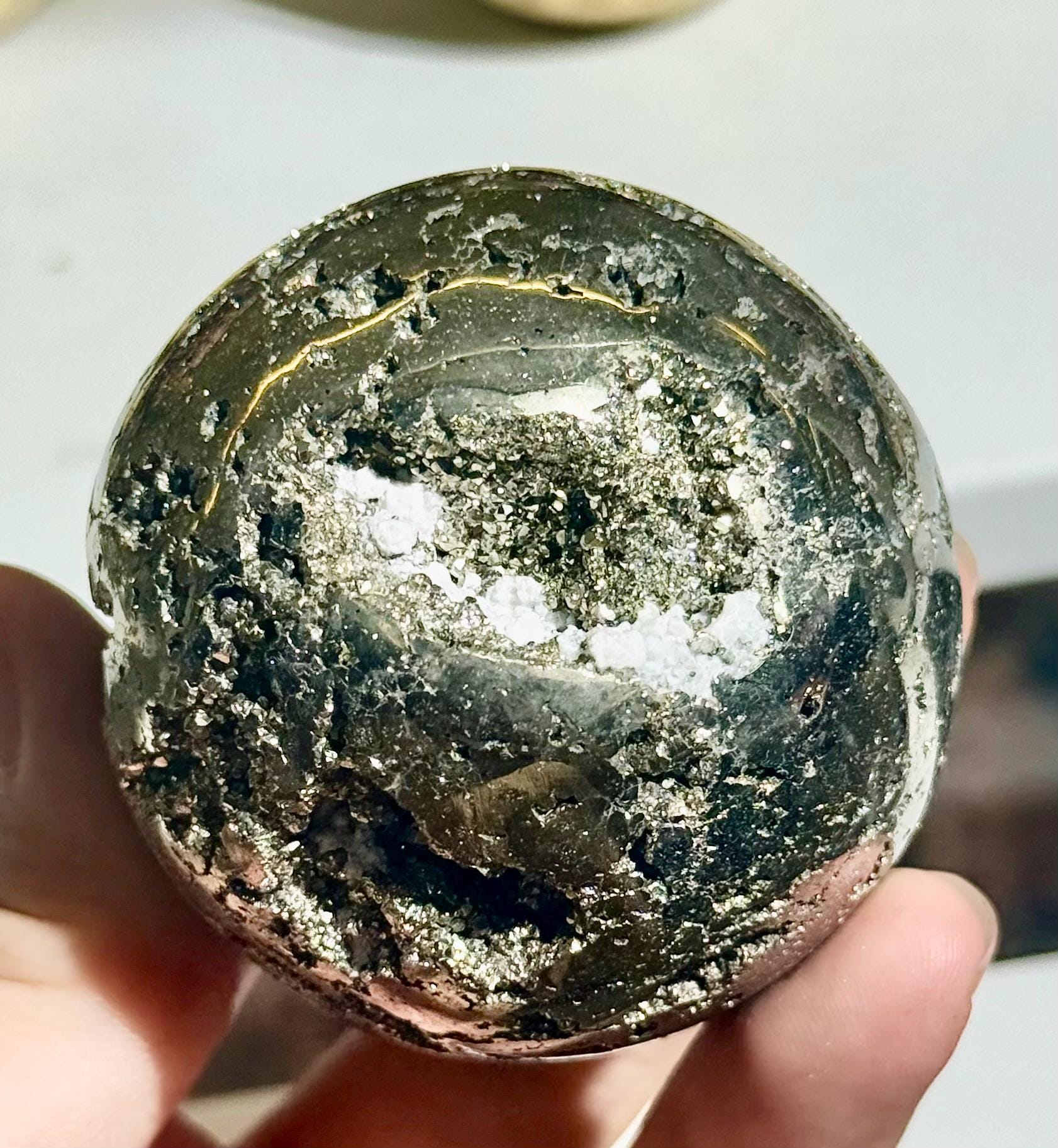 Natural Pyrite Sphere Open Geode Druzy Crystal Ball Prosperity Home Decor