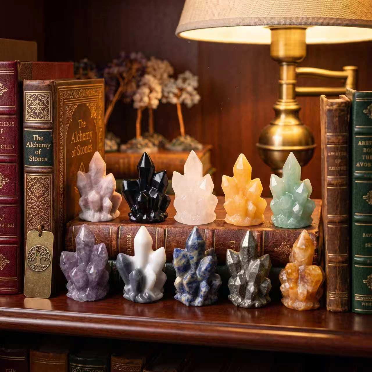 Crystal Cluster Carving, Mixed Gemstone Point Cluster, Mini Crystal Tower Display, Desk Decor, Crystal Lover Gift
