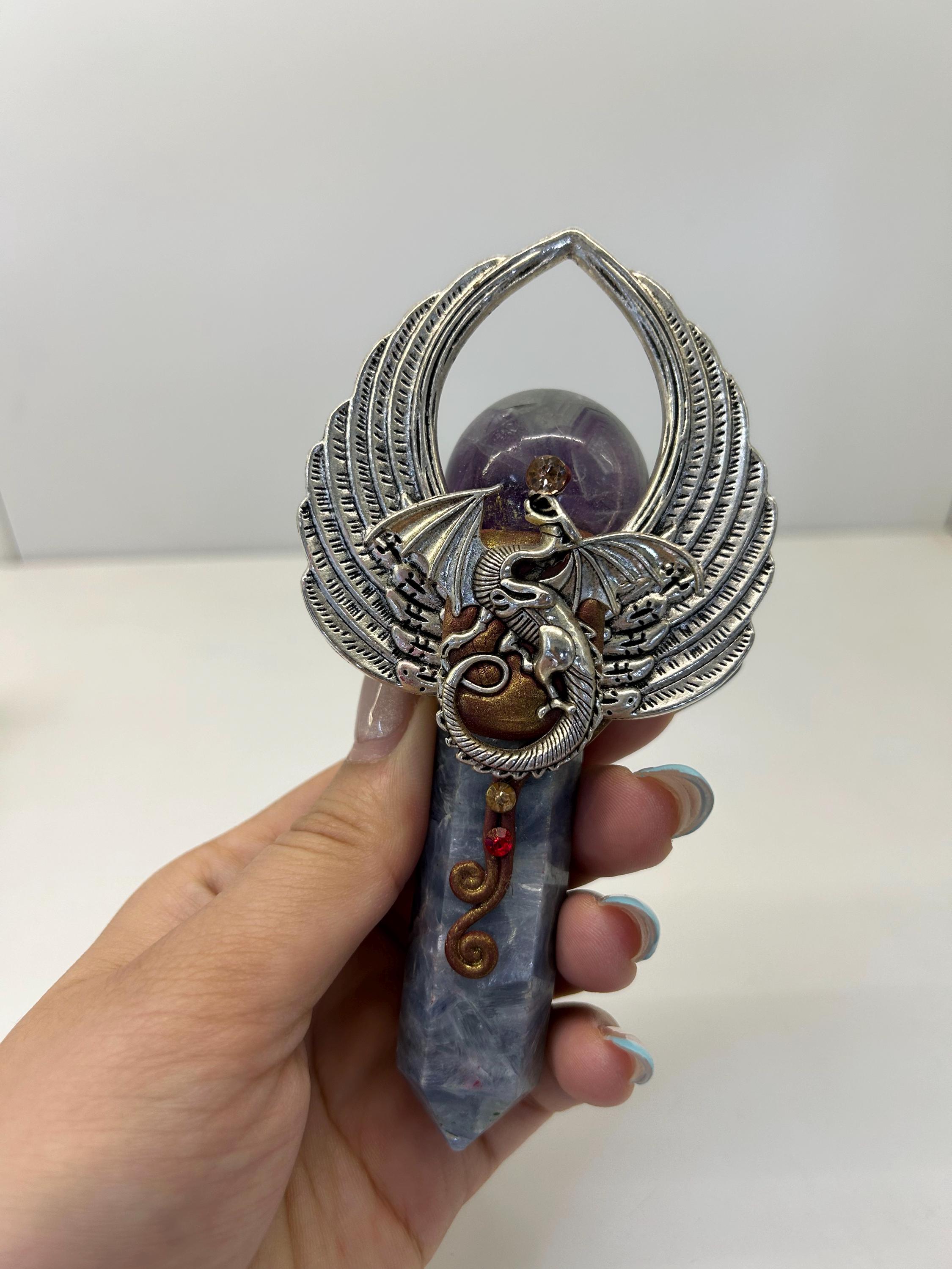 Handcrafted Crystal Wand, Antler Altar Decor, Gothic Fantasy Ritual Tool