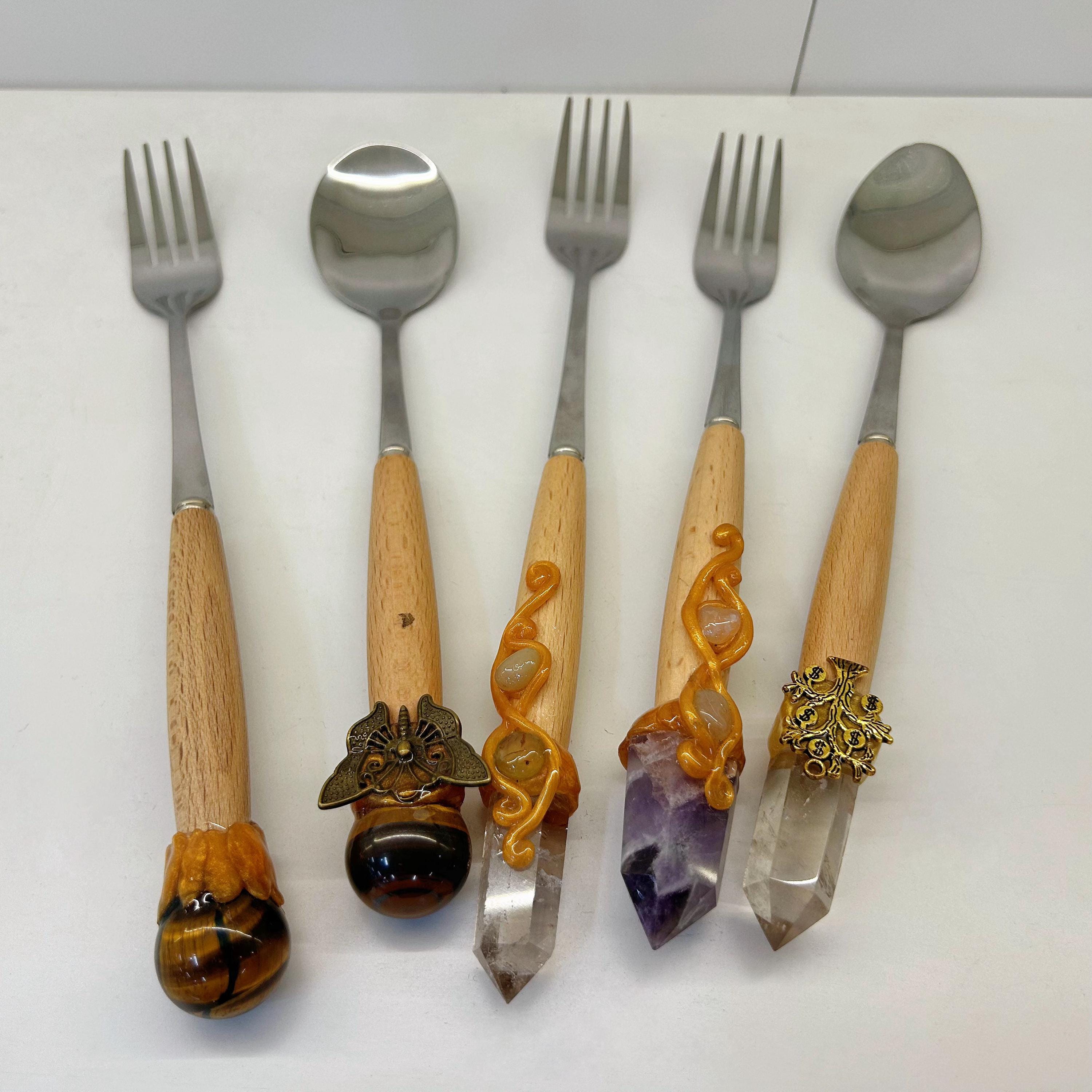 Crystal Handled Fork , Decorative Ritual Utensils, Spiritual Home Decor