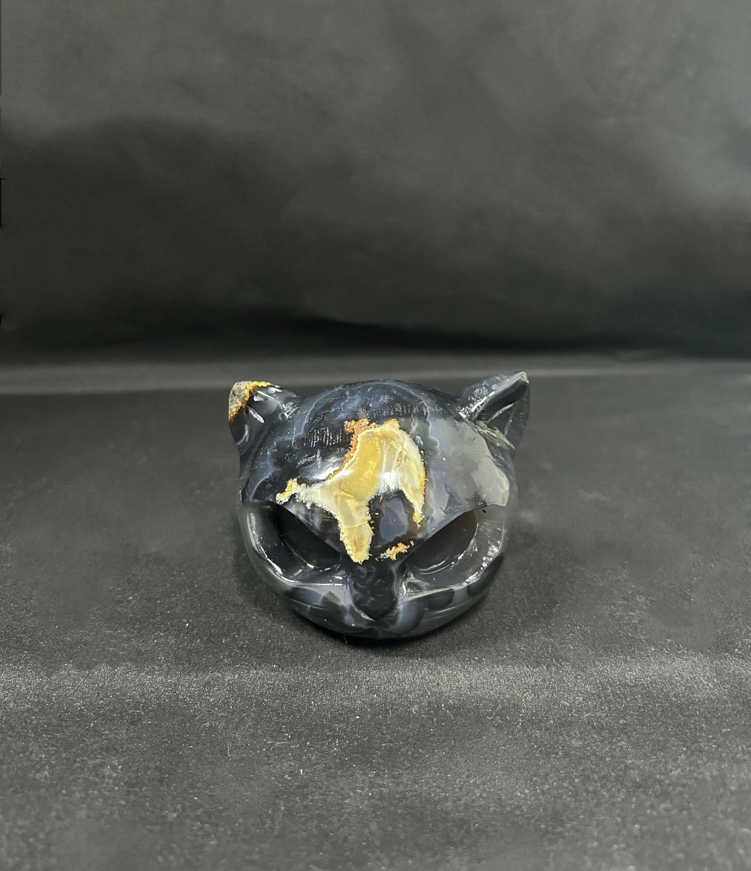 Volcanic Agate Cat Head Carving, Natural Lava Stone, Realistic Cat Sculpture, Unique Mineral Specimen, Cat Lover Gift