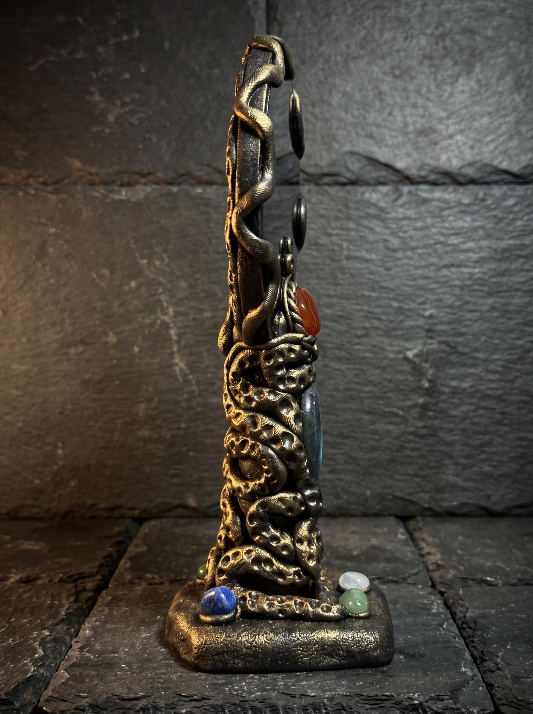 Black Obsidian Mirror Wand or Stand – Hand-Assembled Gemstone Scrying Mirror & Gothic Altar Decor