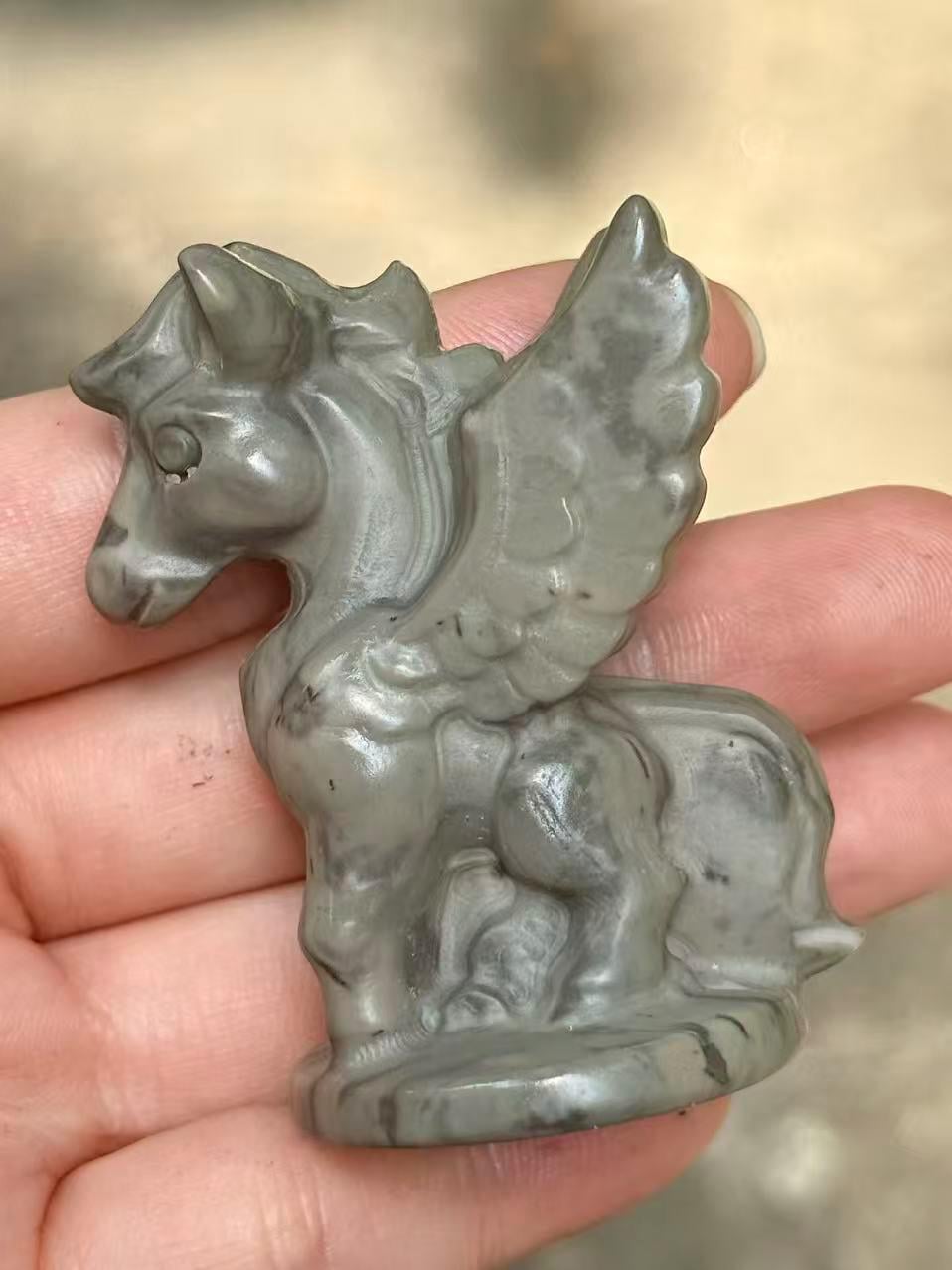 Pegasus Figurine, Natural Stone Winged Horse, Crystal Animal Carving, Fantasy Decor, Horse Lover Gift
