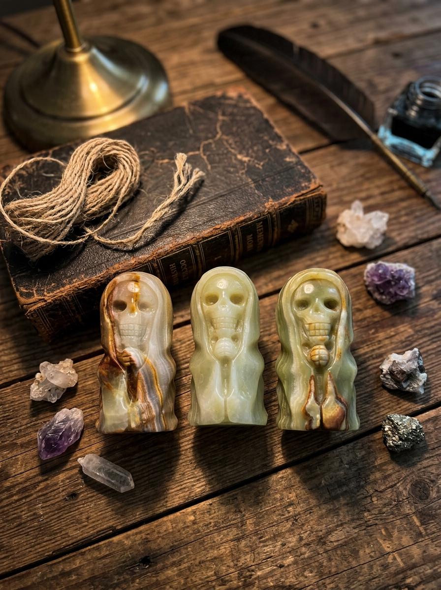 Afghan Jade Ghost Figurine, Natural Crystal Halloween Decor, Polished Stone Collectible