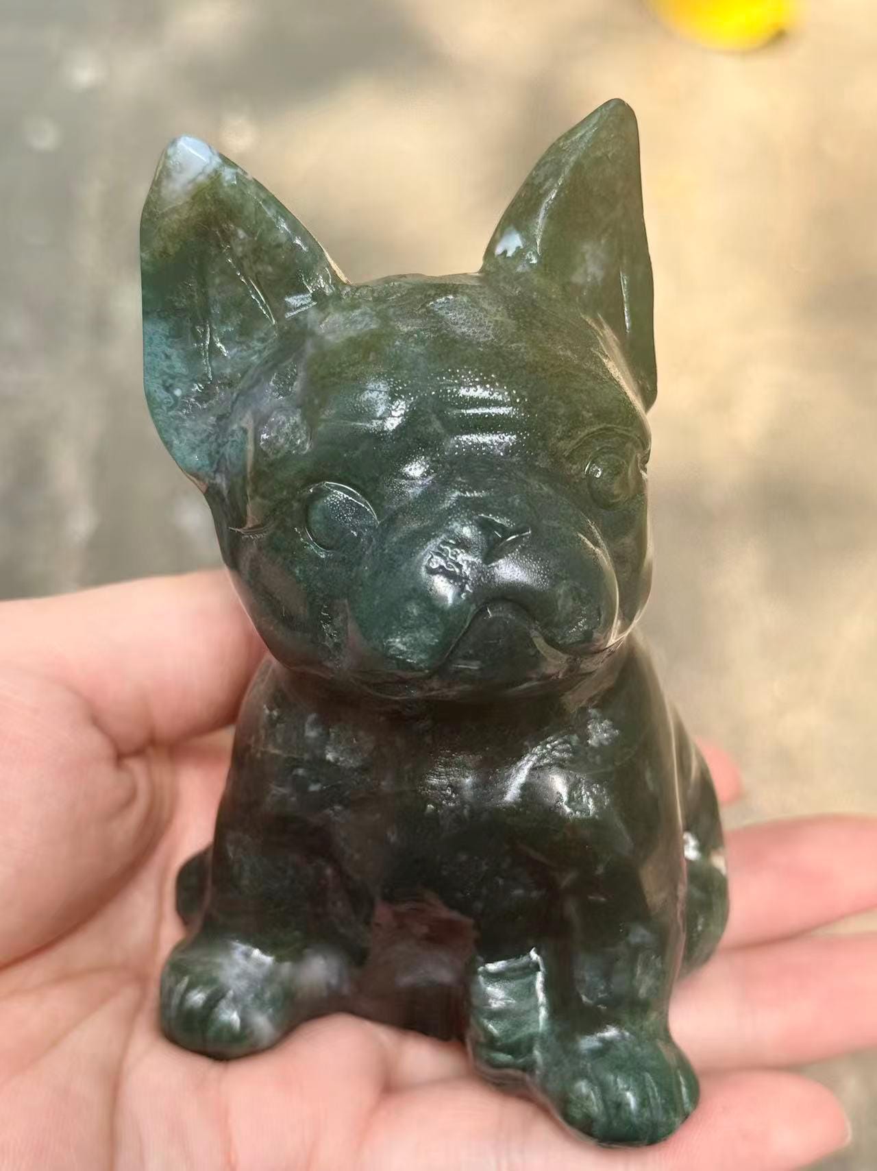 Dog Lover Crystal Puppy Figurine 4.4" Natural  Stone Carving Heartwarming Pet Owner Gift