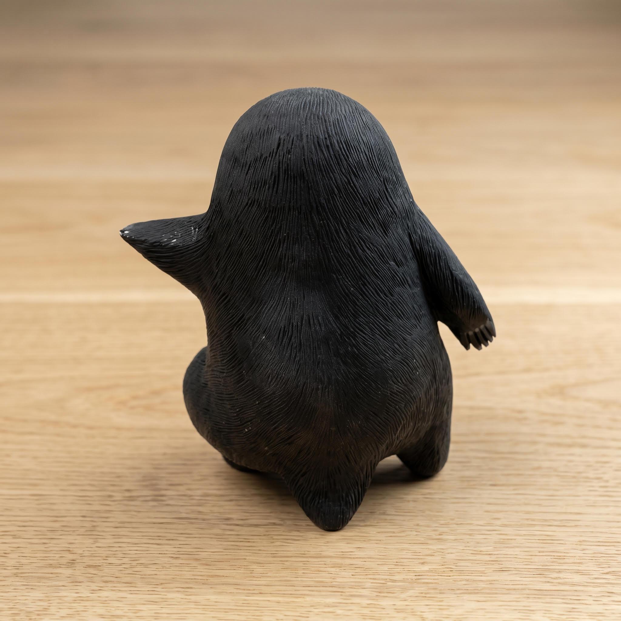 Hand-Carved Obsidian Platypus Statue, Natural Black Stone Animal Decor