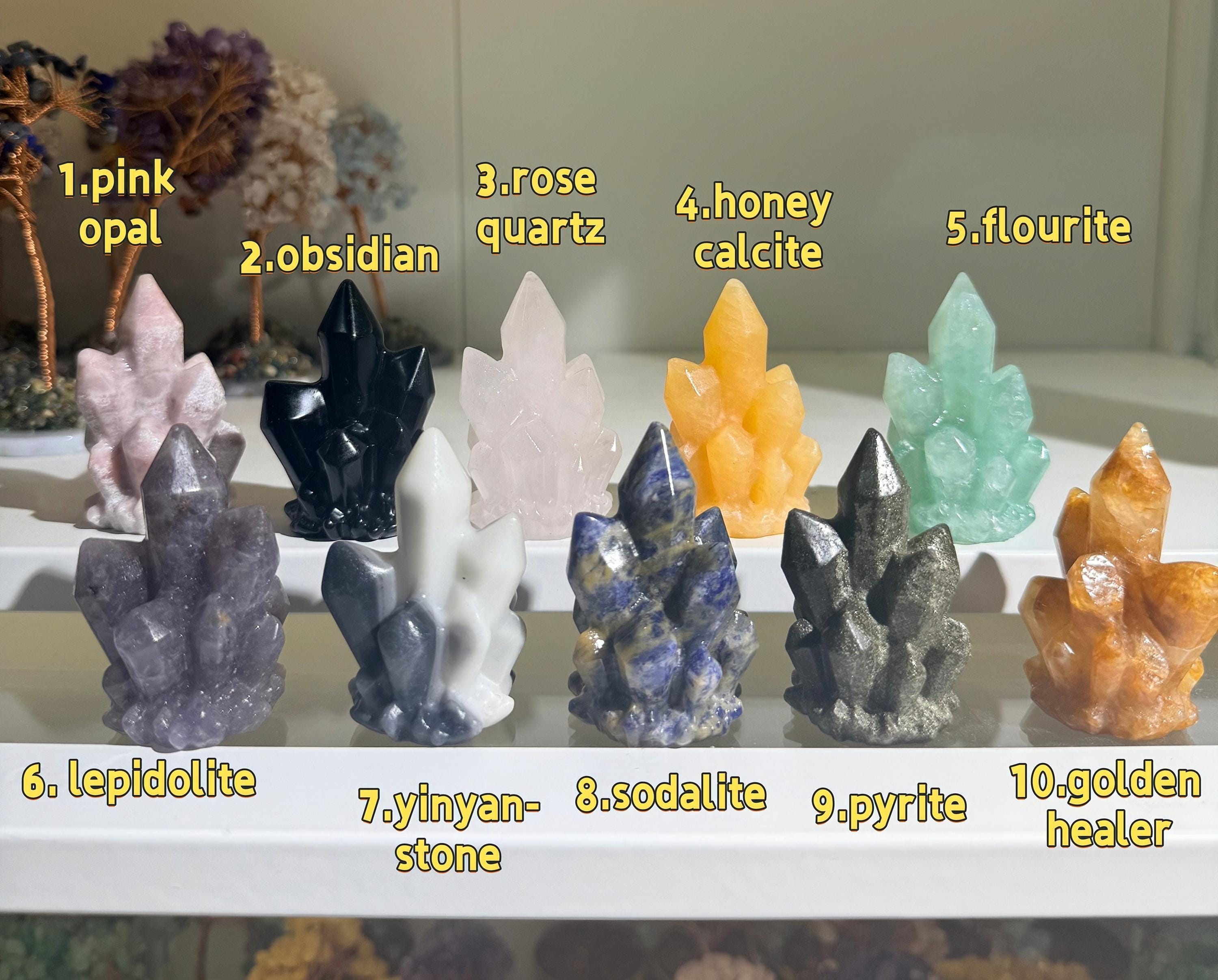 Crystal Cluster Carving, Mixed Gemstone Point Cluster, Mini Crystal Tower Display, Desk Decor, Crystal Lover Gift
