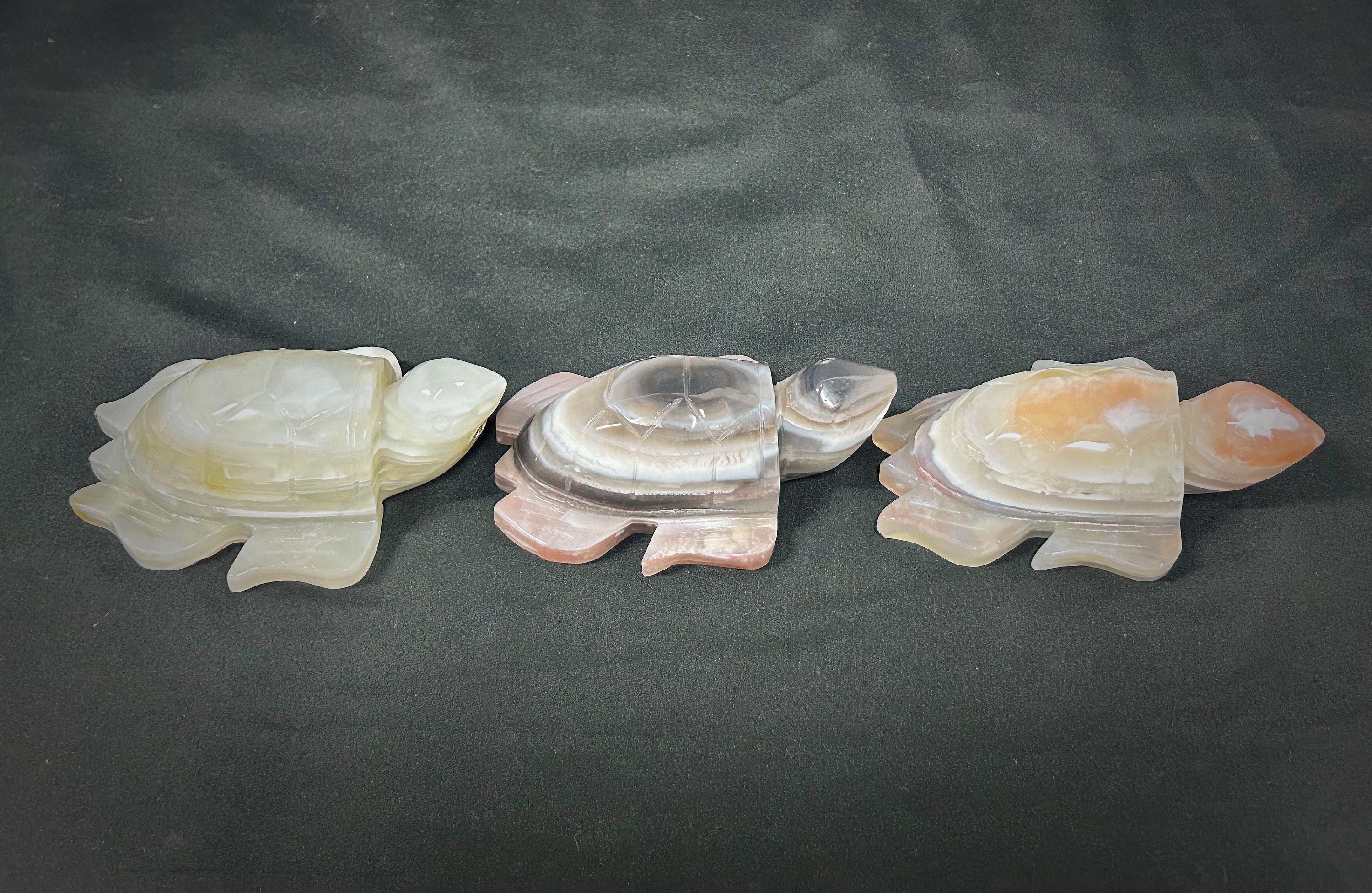 Banded Agate Turtle Carving, Natural Stone Figurine, Desk Decor, Gift for Turtle Lovers