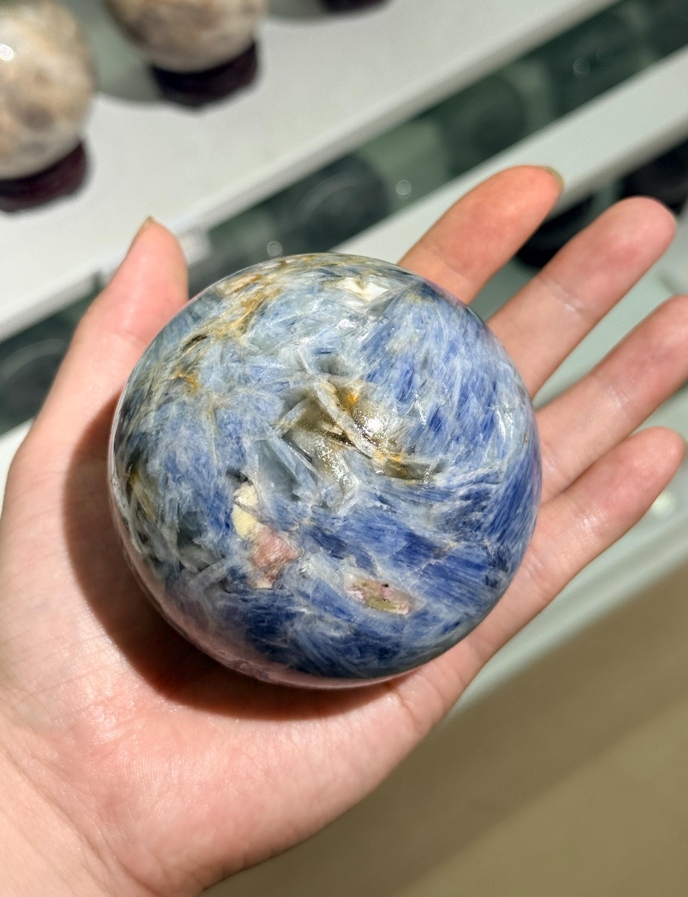 Blue Kyanite Sphere Natural Polished Crystal Ball Meditation Decor Collector Gift