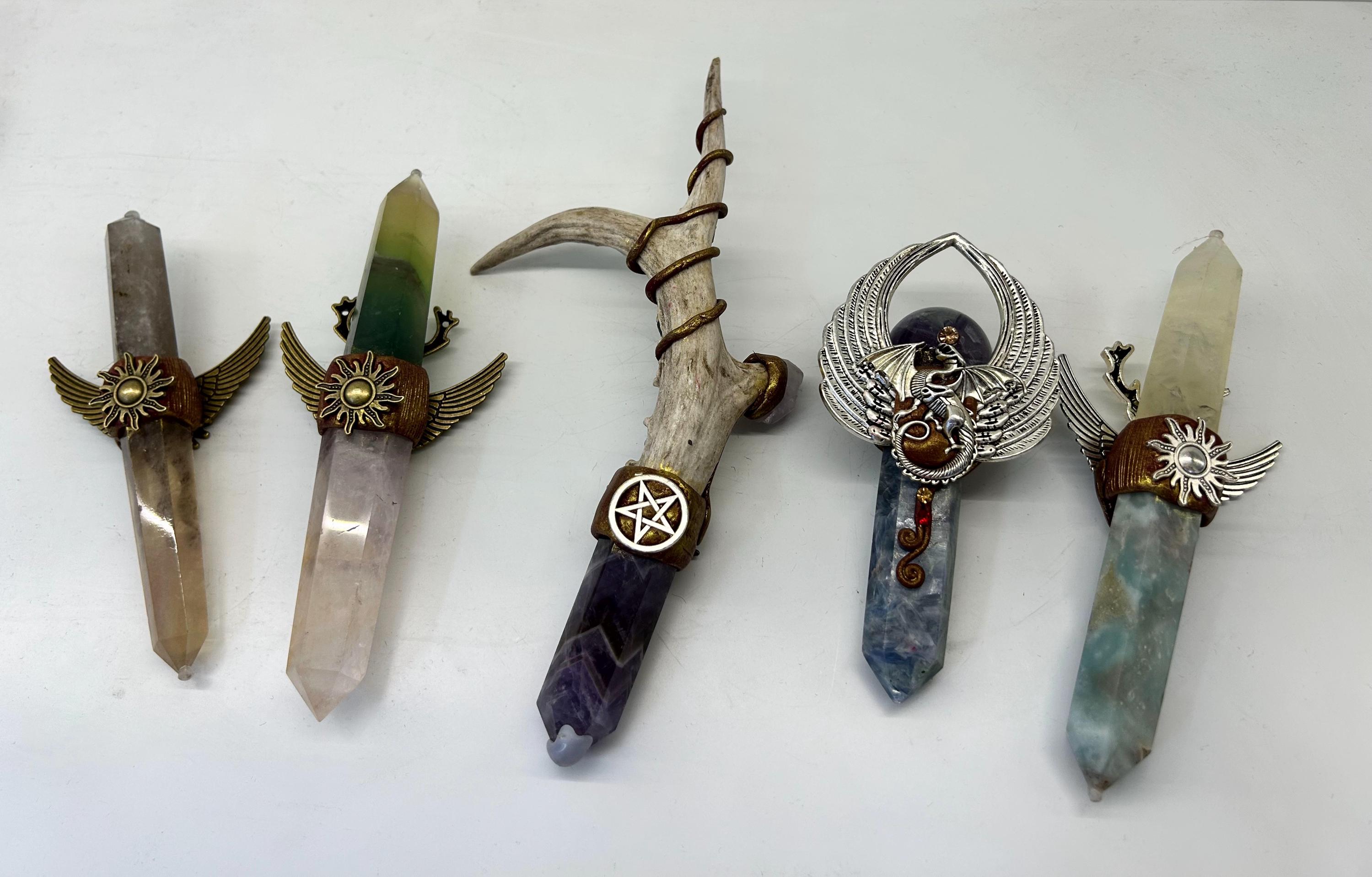 Handcrafted Crystal Wand, Antler Altar Decor, Gothic Fantasy Ritual Tool