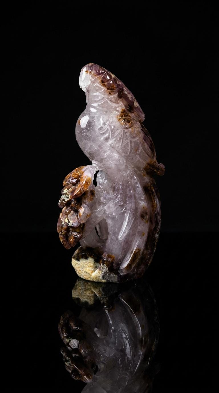 Crystal Bird Carving, Natural Agate Geode Sculpture, Unique Free Spirit Totem, Home Office Decor, One of a Kind Gift