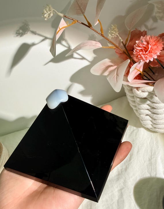Black Obsidian Scrying Mirror, Gemstone Inlay Ritual Tool, Witchy Altar Decor, Divination Mirror