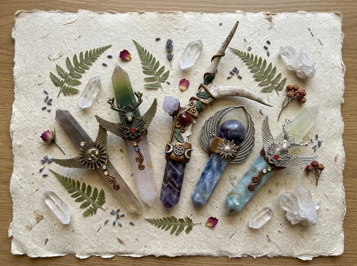 Handcrafted Crystal Wand, Antler Altar Decor, Gothic Fantasy Ritual Tool