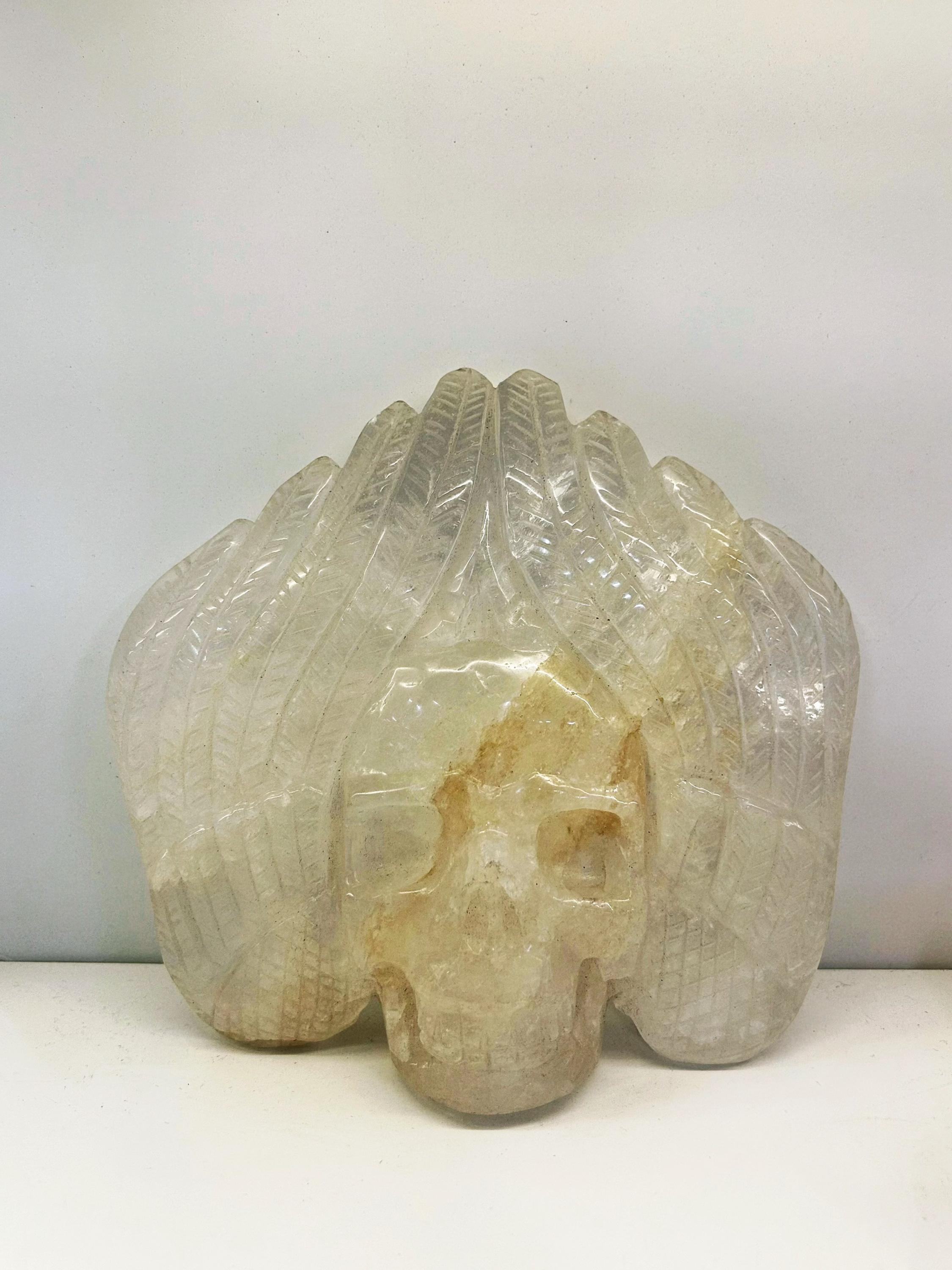 White Crystal Skull, Natural Quartz Skull Figurine, crystal collectible, Gothic Fantasy or Shelf Display Decor