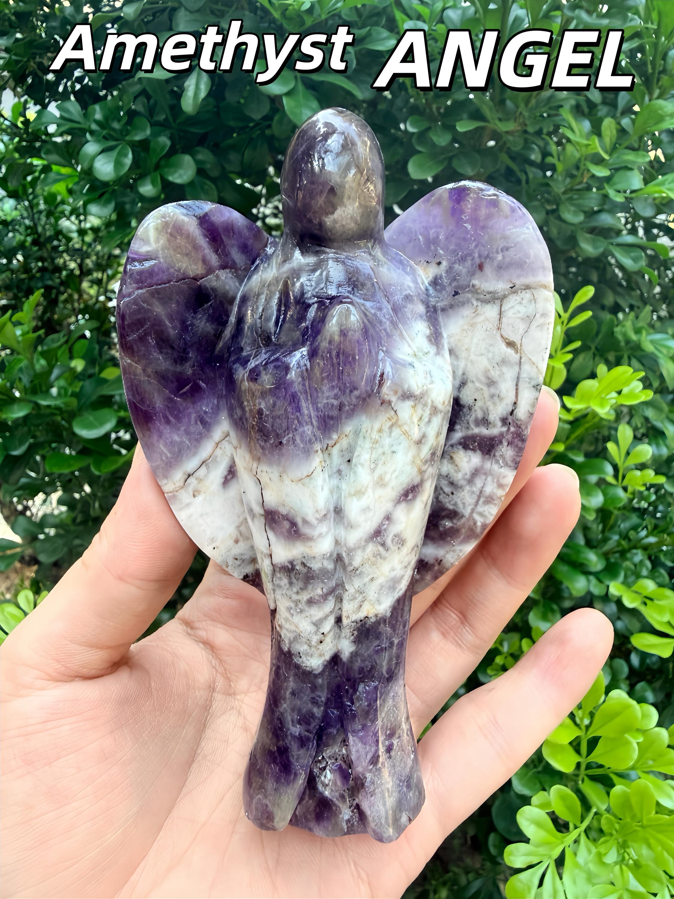 Dream Amethyst Angel Figurine, Hand Carved Natural Crystal Guardian Meditation Decor