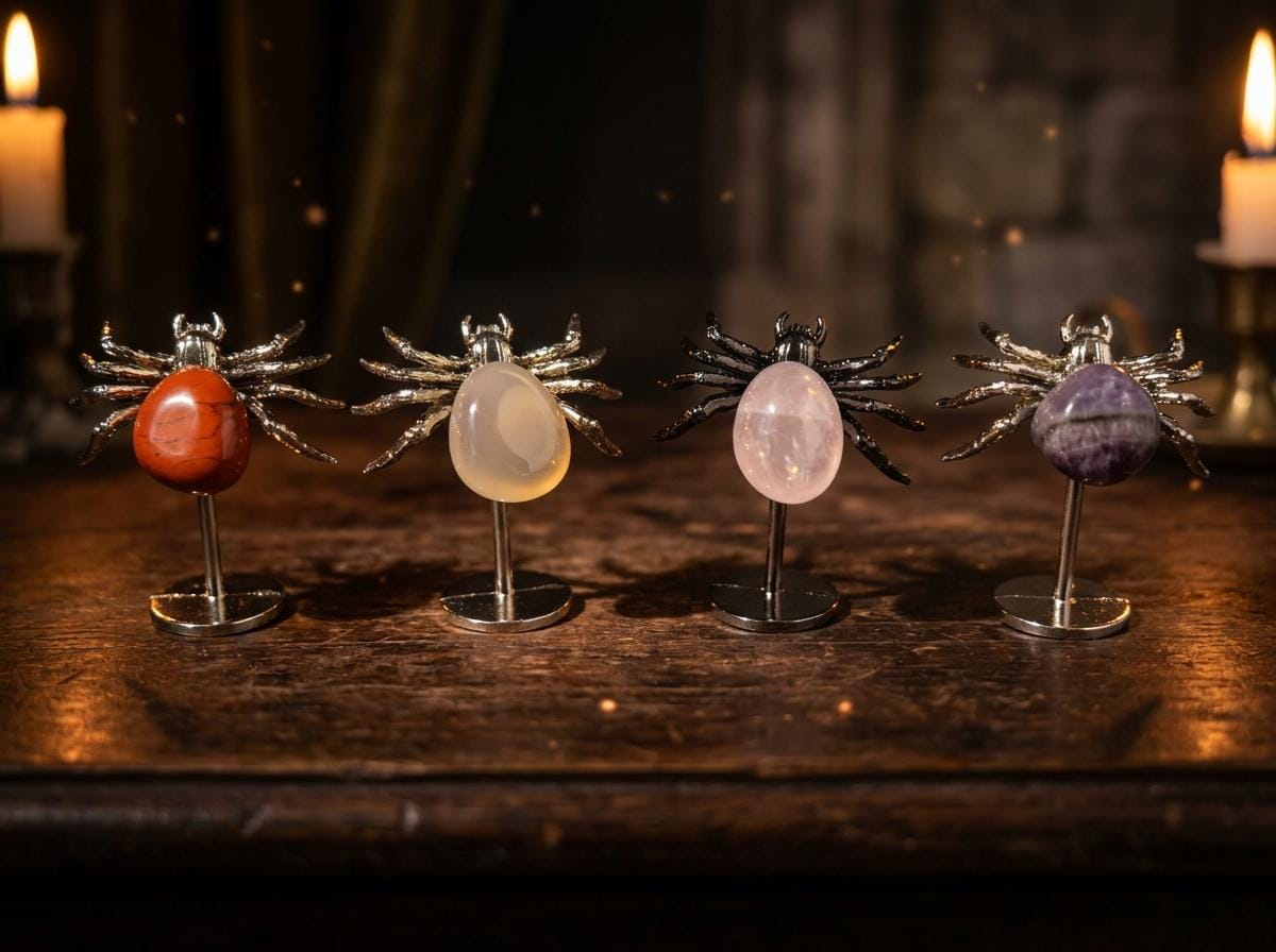 Crystal Spider Figurine, Gemstone Decor, Red Jasper / Rose Quartz / Amethyst / Clear Quartz, Gothic Altar Statue, Witchy Halloween Gift