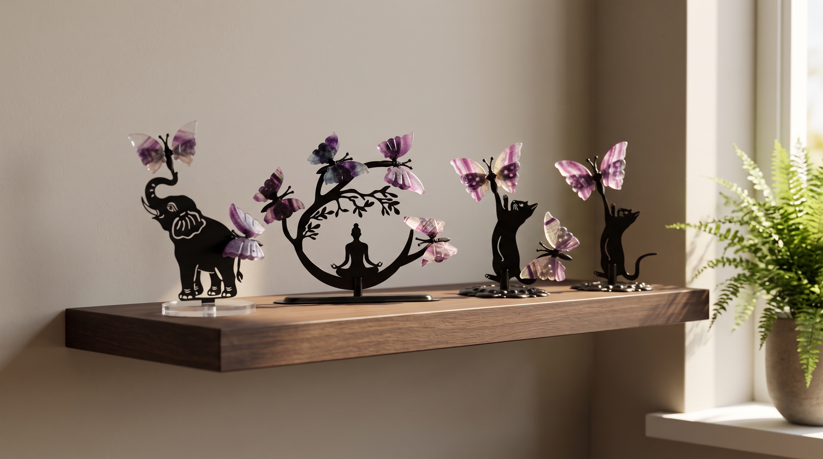 Rainbow Fluorite Butterfly Figurine – Hand-Assembled Crystal Animal Metal Stand