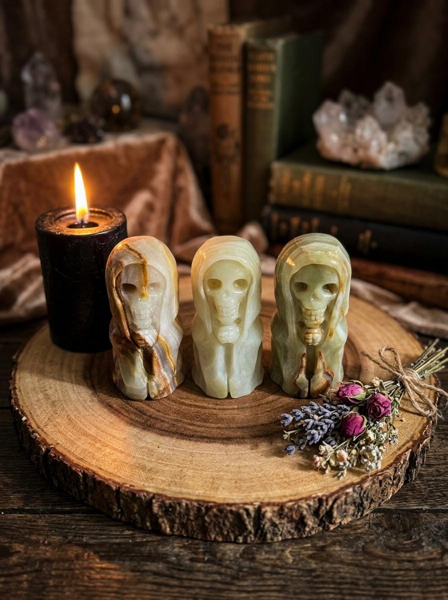 Afghan Jade Ghost Figurine, Natural Crystal Halloween Decor, Polished Stone Collectible