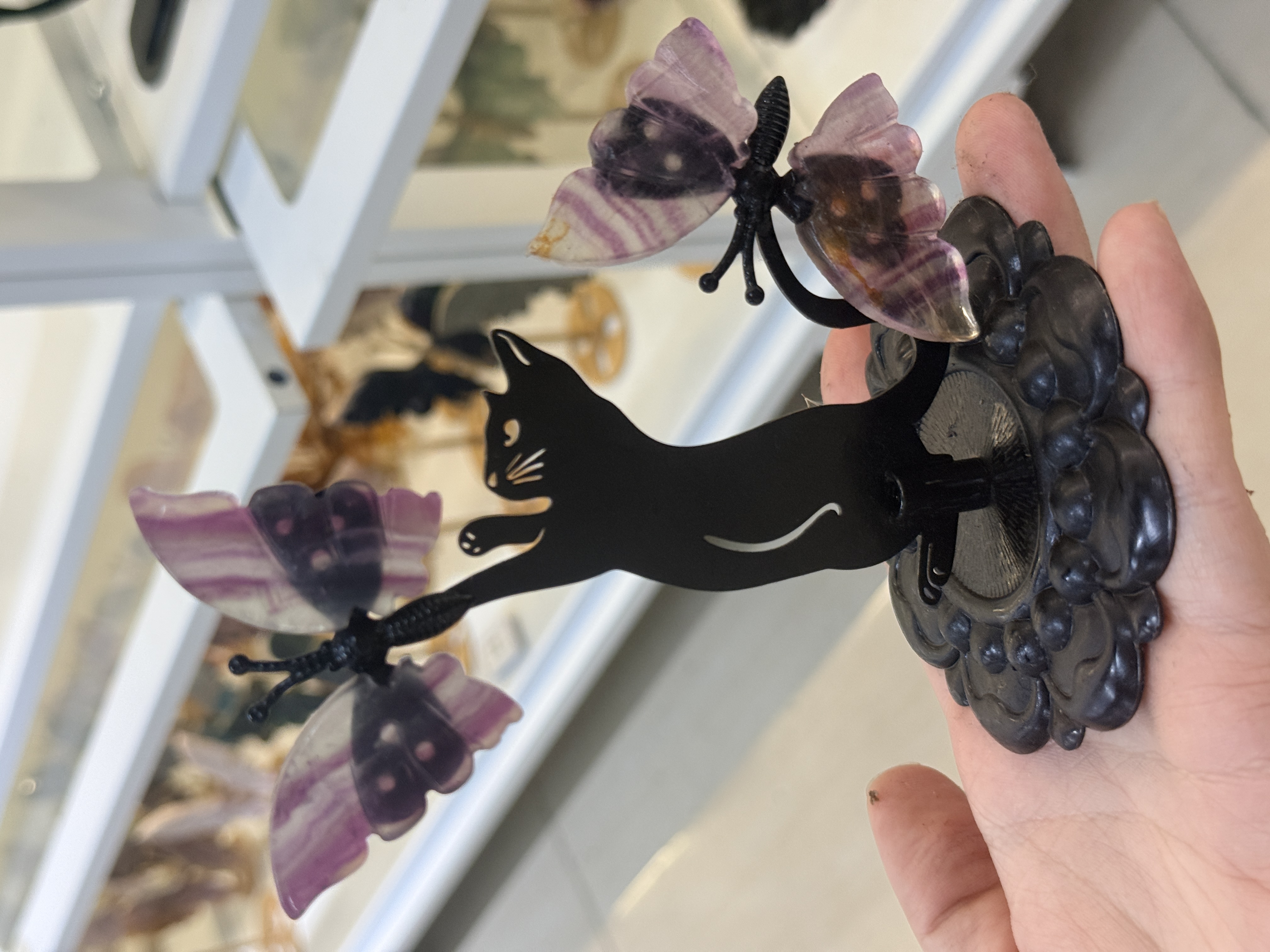 Rainbow Fluorite Butterfly Figurine – Hand-Assembled Crystal Animal Metal Stand