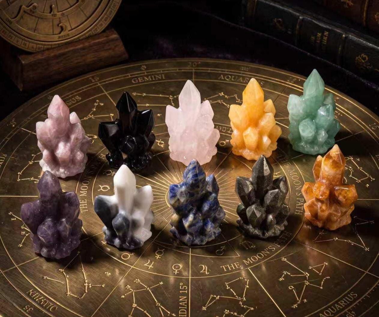 Crystal Cluster Carving, Mixed Gemstone Point Cluster, Mini Crystal Tower Display, Desk Decor, Crystal Lover Gift