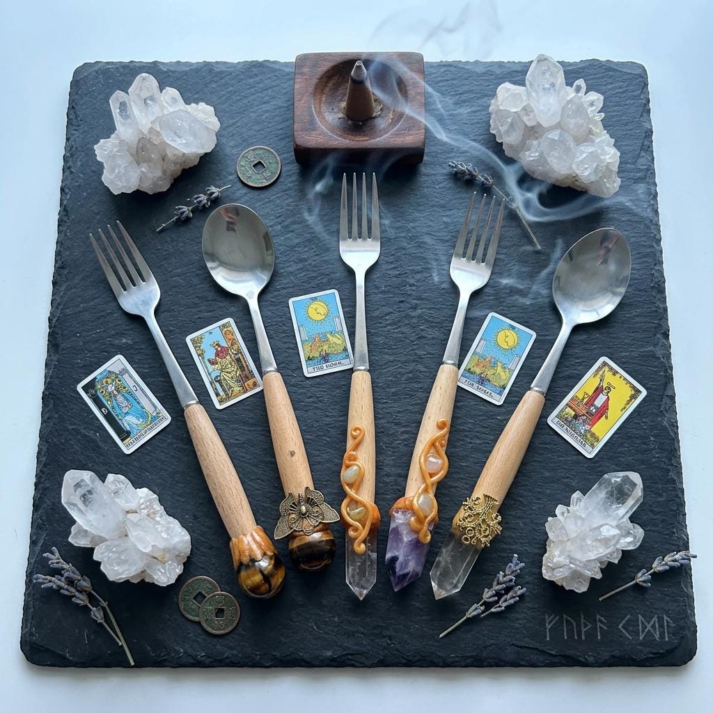 Crystal Handled Fork , Decorative Ritual Utensils, Spiritual Home Decor