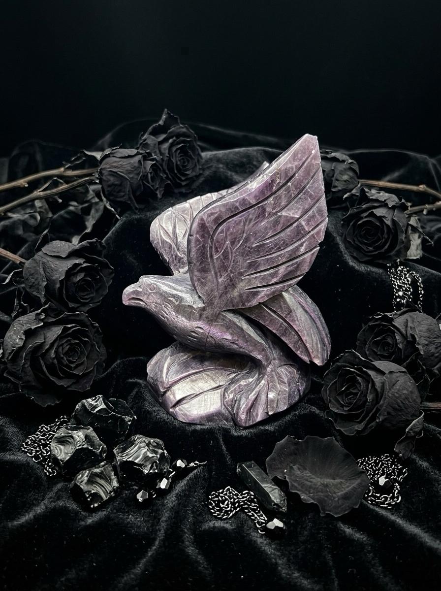Natural Lepidolite Eagle Carving, Healing Crystal Sculpture, Spirit Animal Figurine, Reiki Altar Decor, Unique Gift
