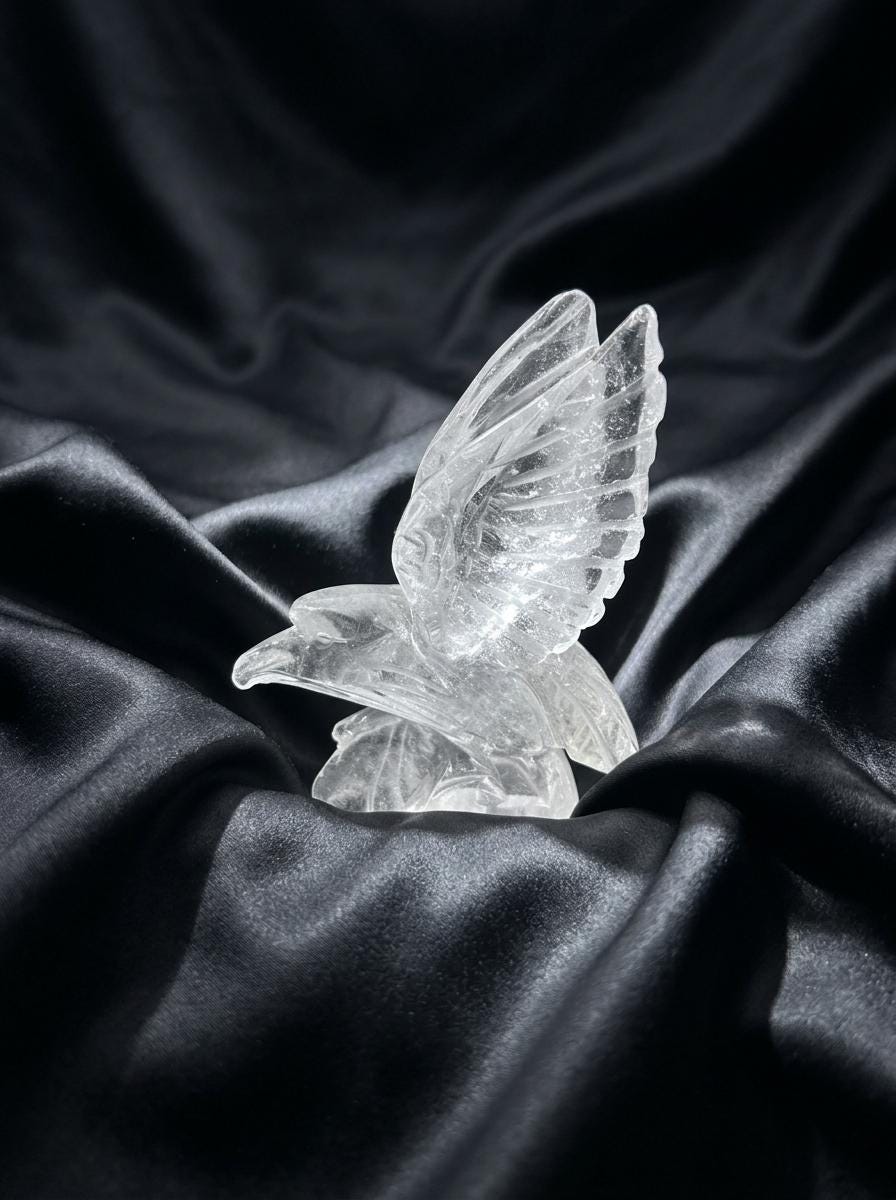 Clear Quartz Eagle Carving, Natural Crystal Flying Eagle Figurine, Spirit Animal Totem, Reiki Healing Stone, Unique Bird Sculpture