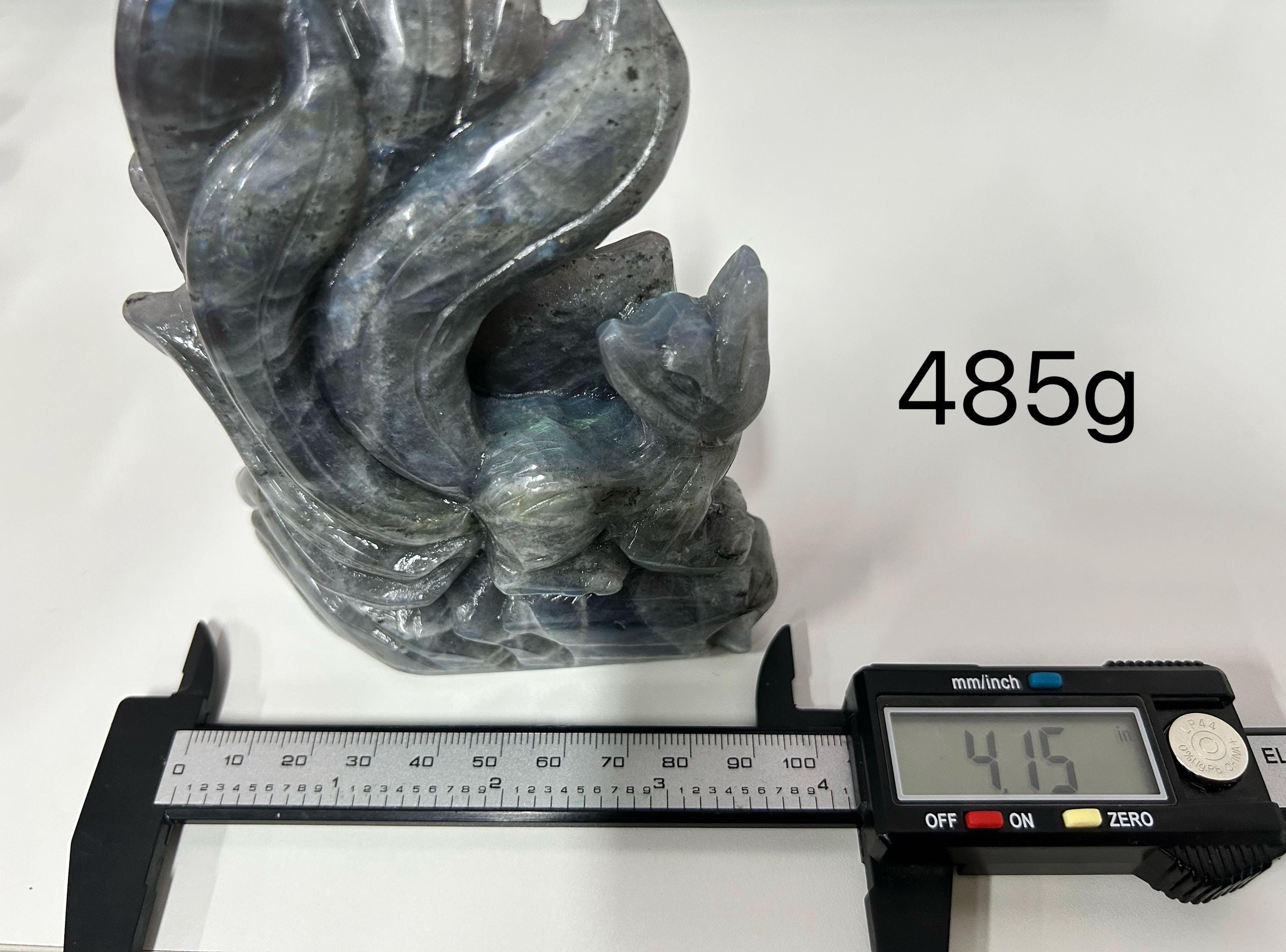 Labradorite Nine Tailed Fox Carving, Natural Stone, Spiritual Home Decor